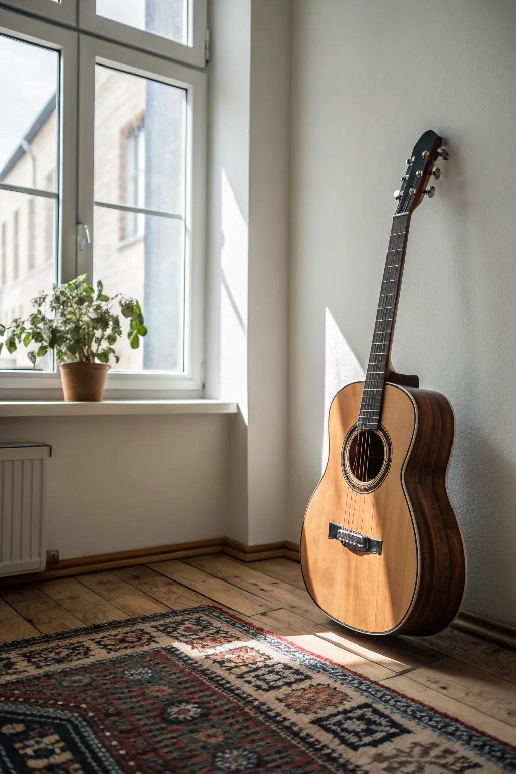 Transform your space into a harmonious retreat with the elegance of a handcrafted guitar.