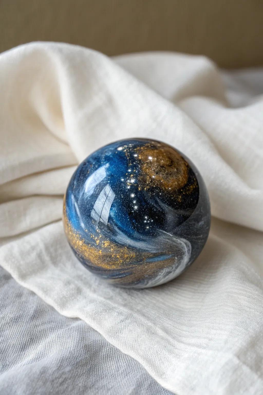 Discover the enchanting allure of celestial beauty in this handcrafted resin sphere.