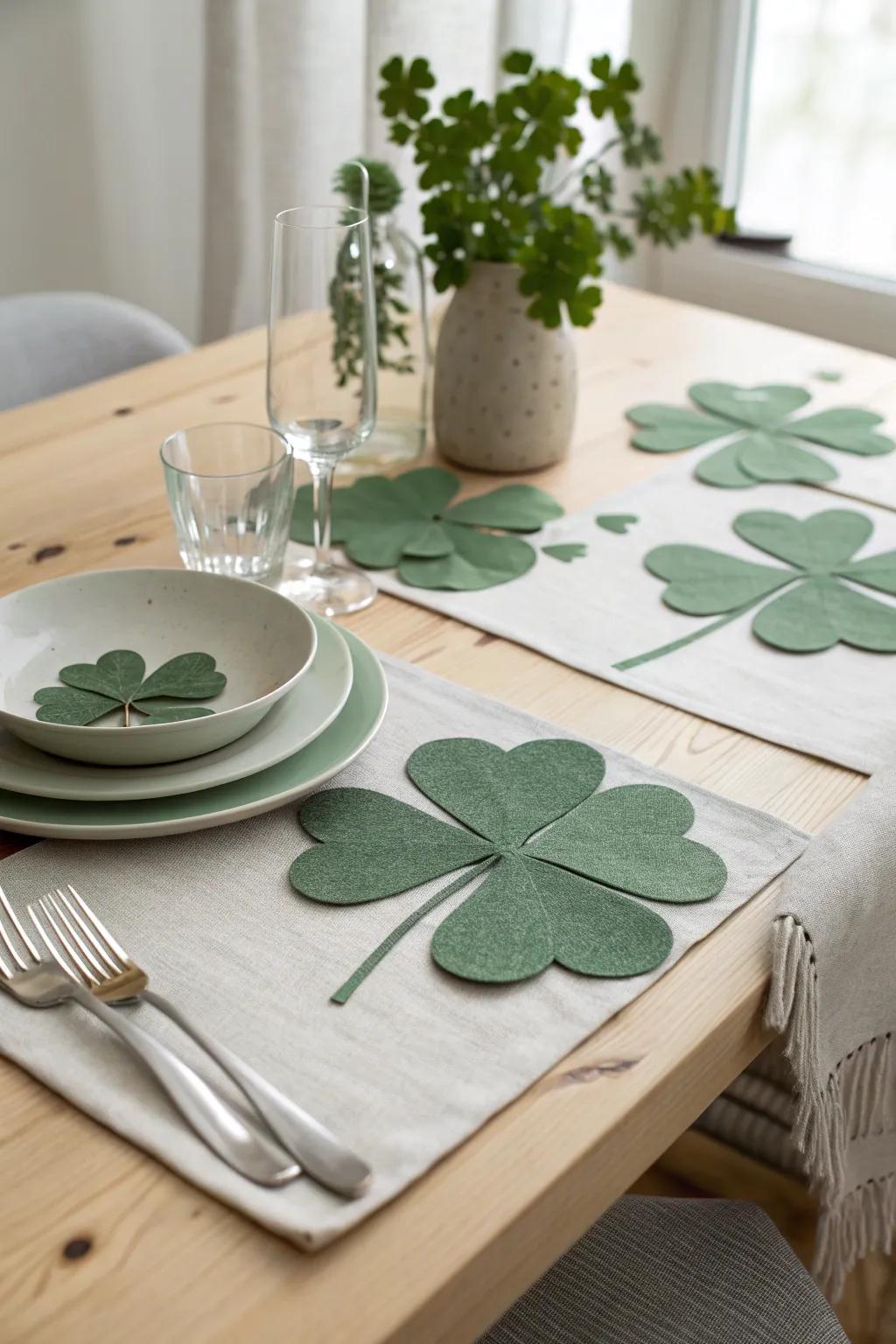 Bring a touch of luck and elegance to your table with a Clover Confetti Placemat, where simplicity meets festive charm.