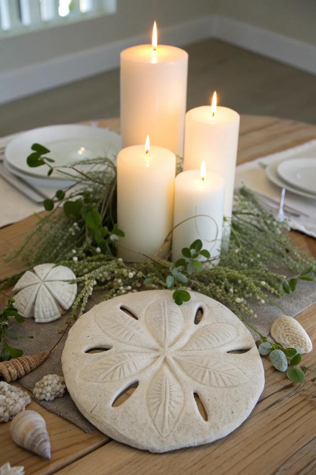 Elevate your dining experience with a chic coastal centerpiece that exudes warmth and elegance.