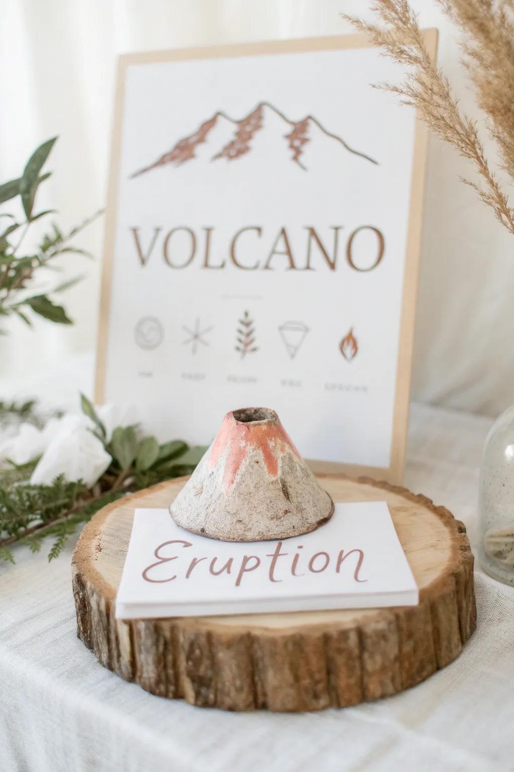 Discover the beauty of science with this elegantly crafted volcano experiment display, where minimalism meets educational creativity.