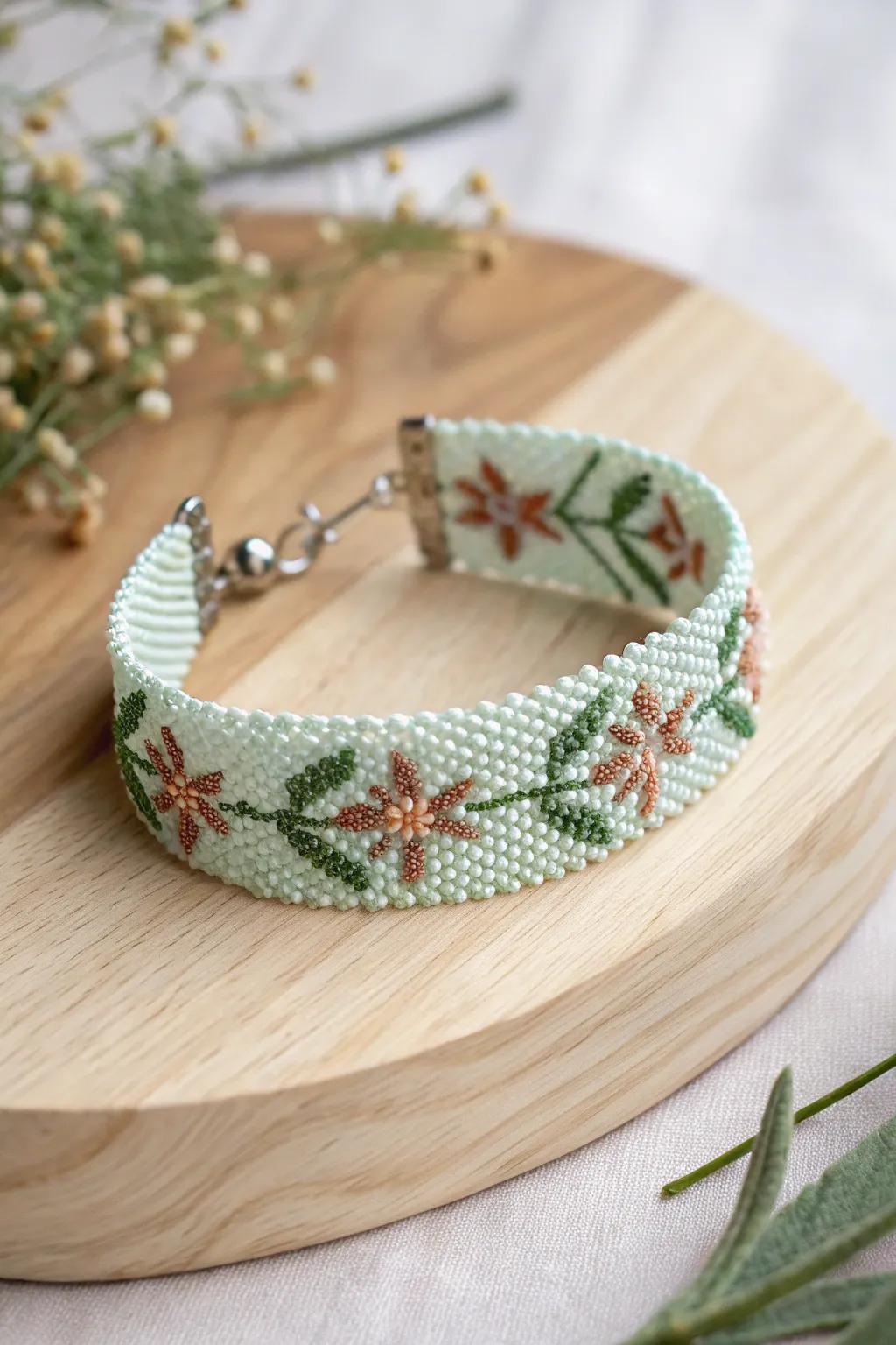 Embrace the essence of nature with this exquisite leaf and flower seed bead bracelet, a perfect touch of elegance and simplicity for your everyday style.