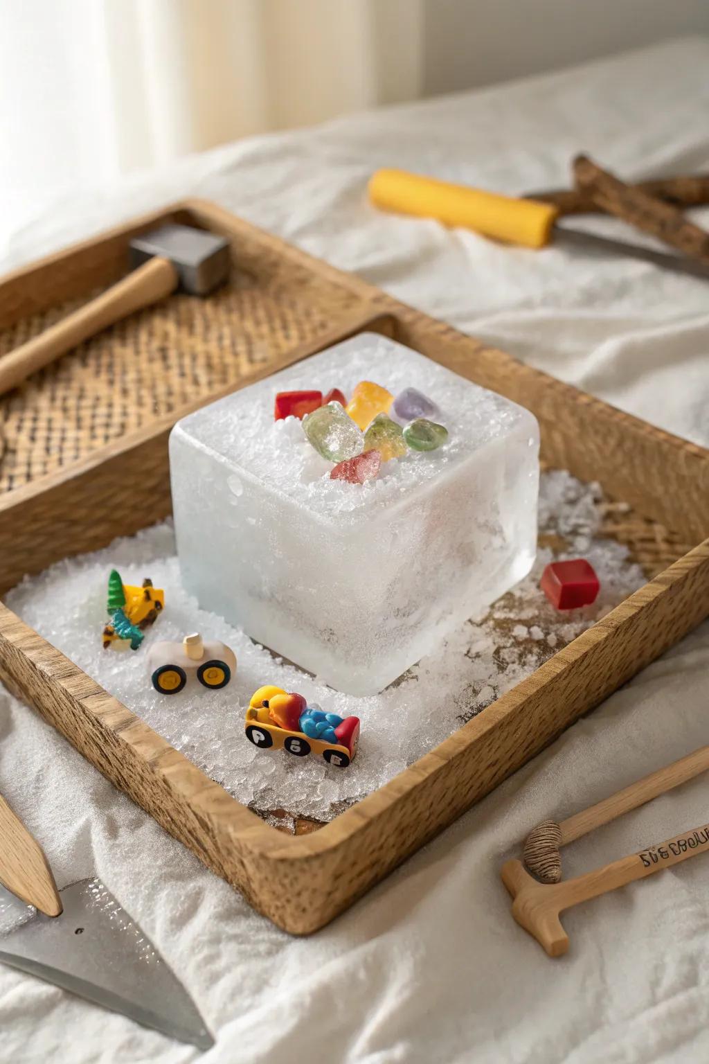Unveil the magic of discovery with our Sensory Ice Excavation—where play meets artful simplicity.