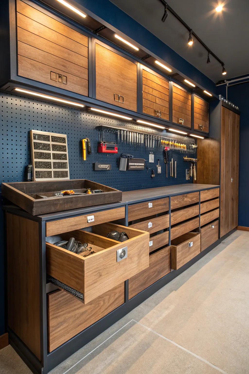Effortless Organization: Discover the Beauty of Sliding Bin Systems in Your Shed.