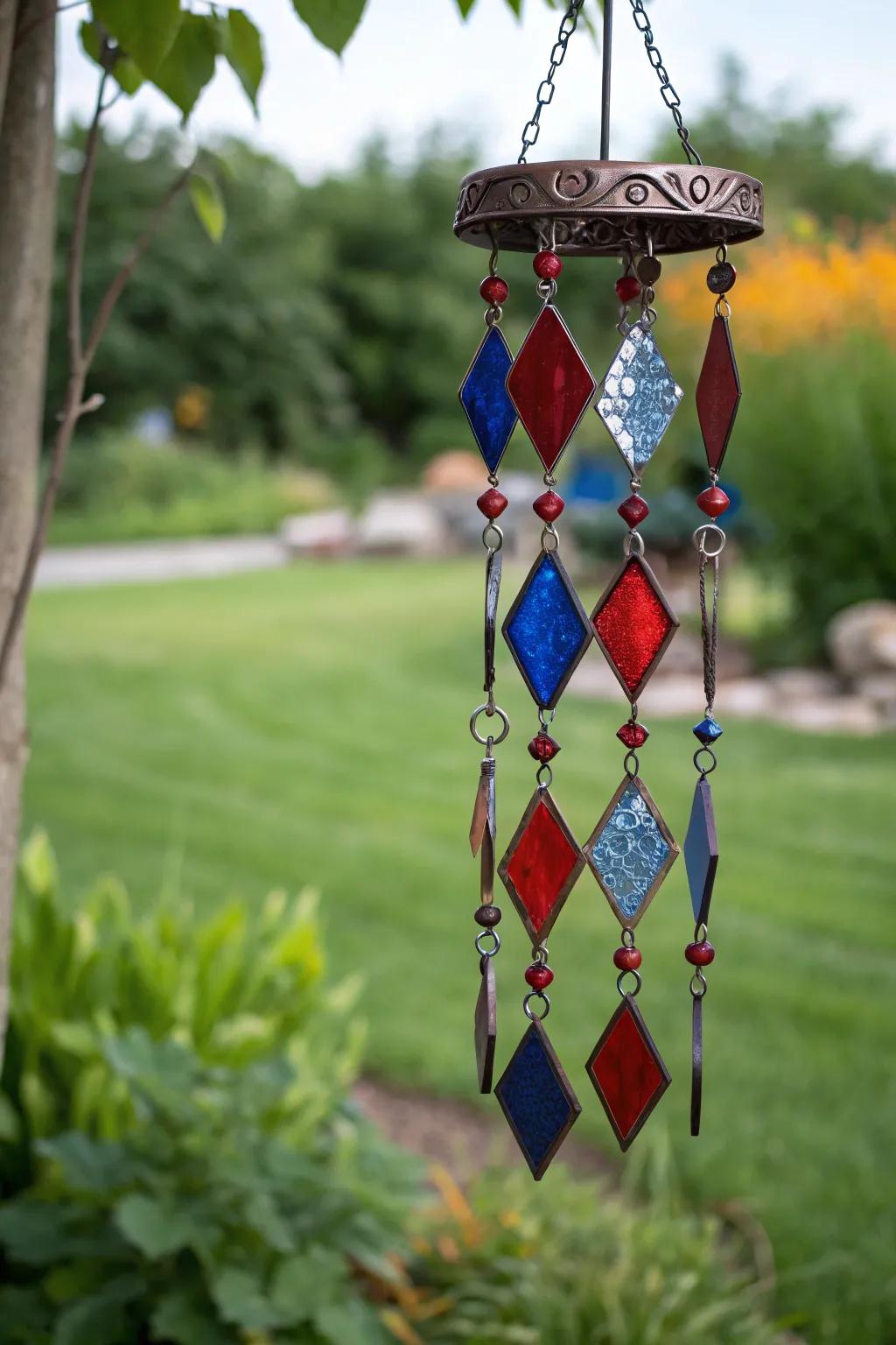 Crafted Harmony: Elevate your garden with the enchanting allure of repurposed sheet metal wind chimes.