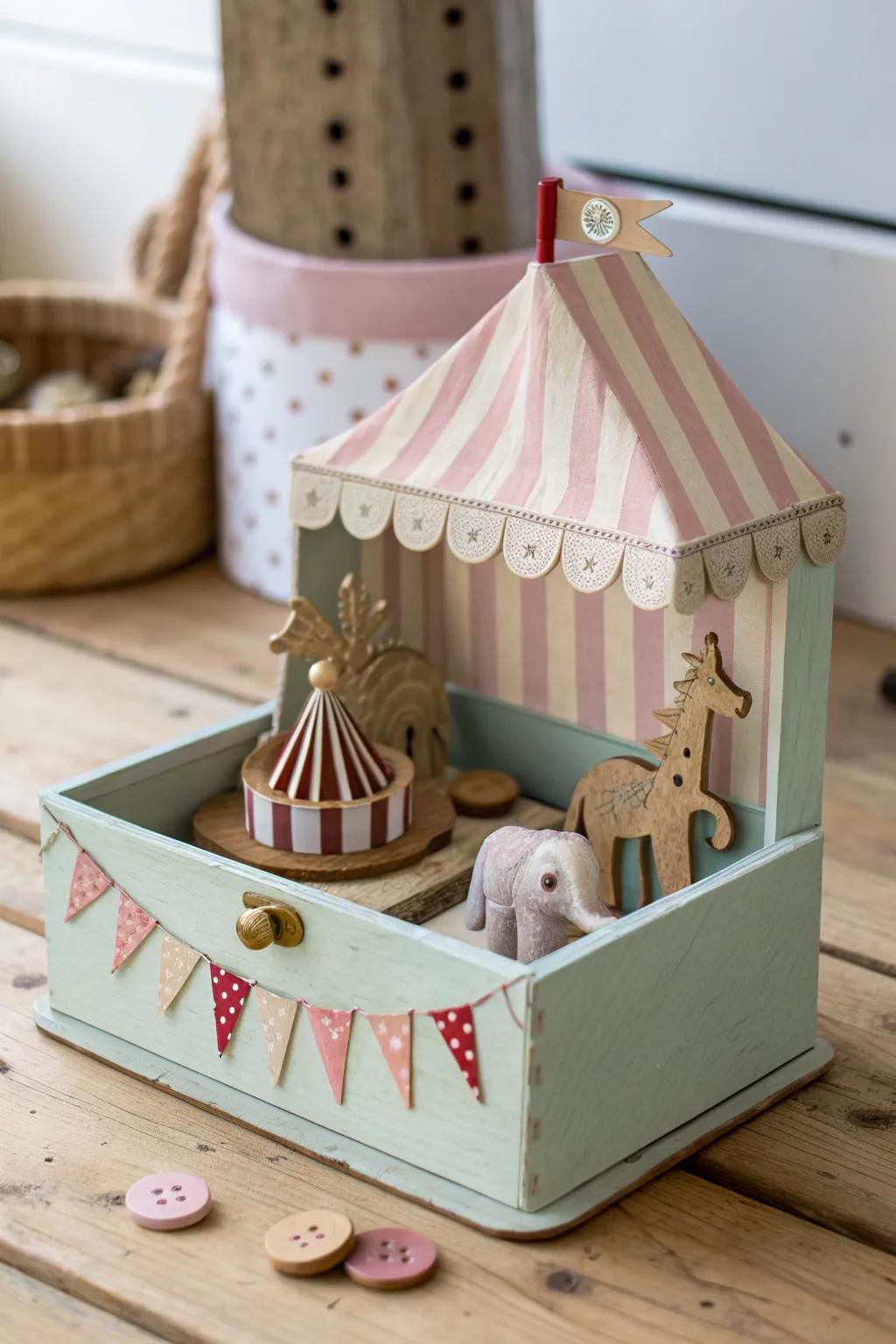 Step into the enchanting world of a vintage circus with this charming minimalist float creation. 🎪✨ #Craftsmanship #ScandiBoho