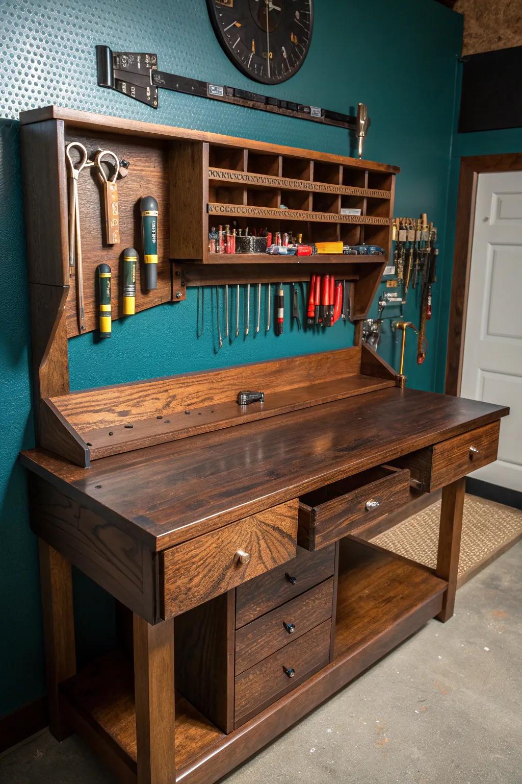 Maximize your workspace with a stylish wall-mounted workbench, perfect for compact areas where craftsmanship meets functionality.