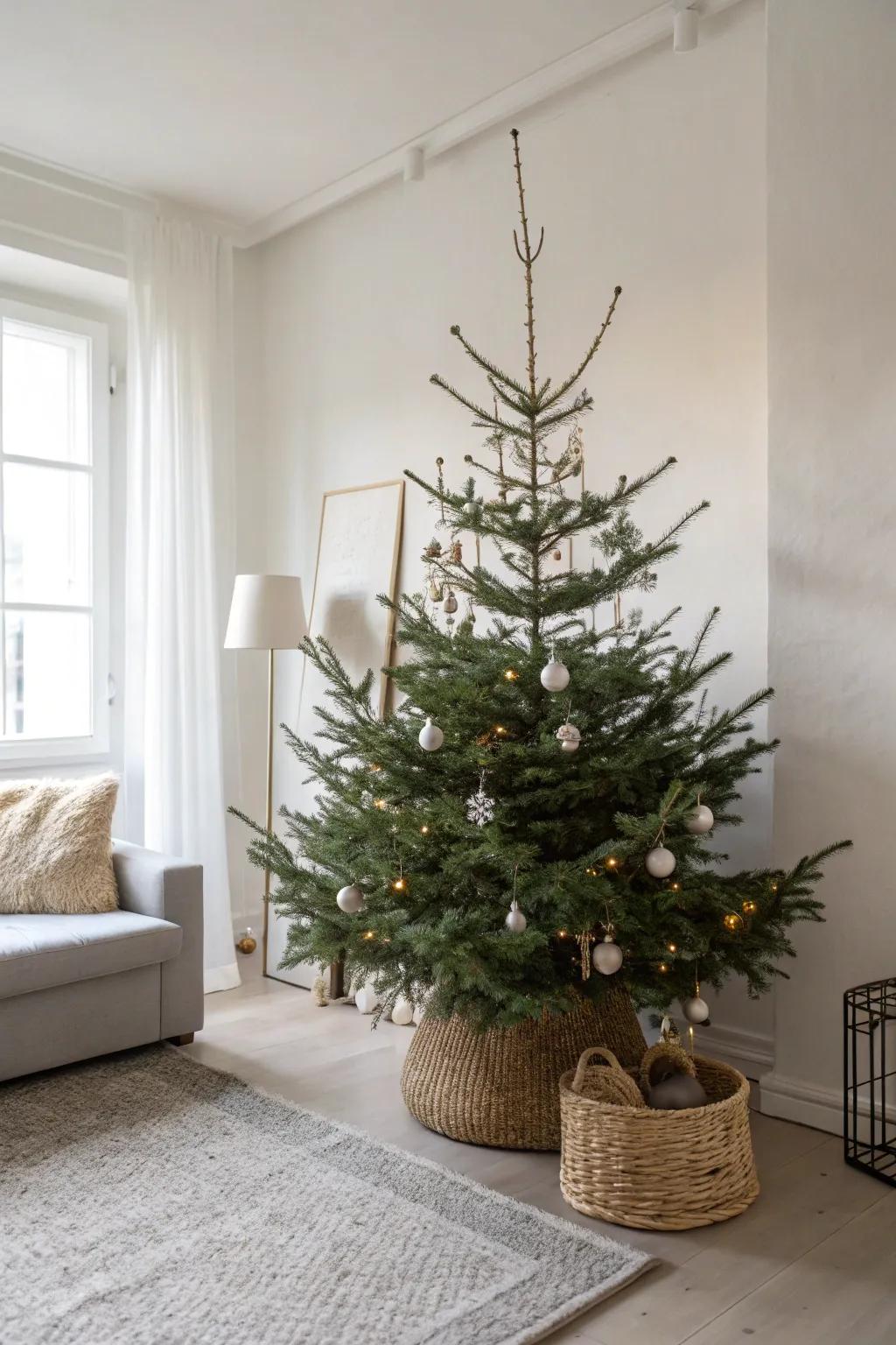 Sparse ornamentation keeps your Christmas tree looking clean and elegant.