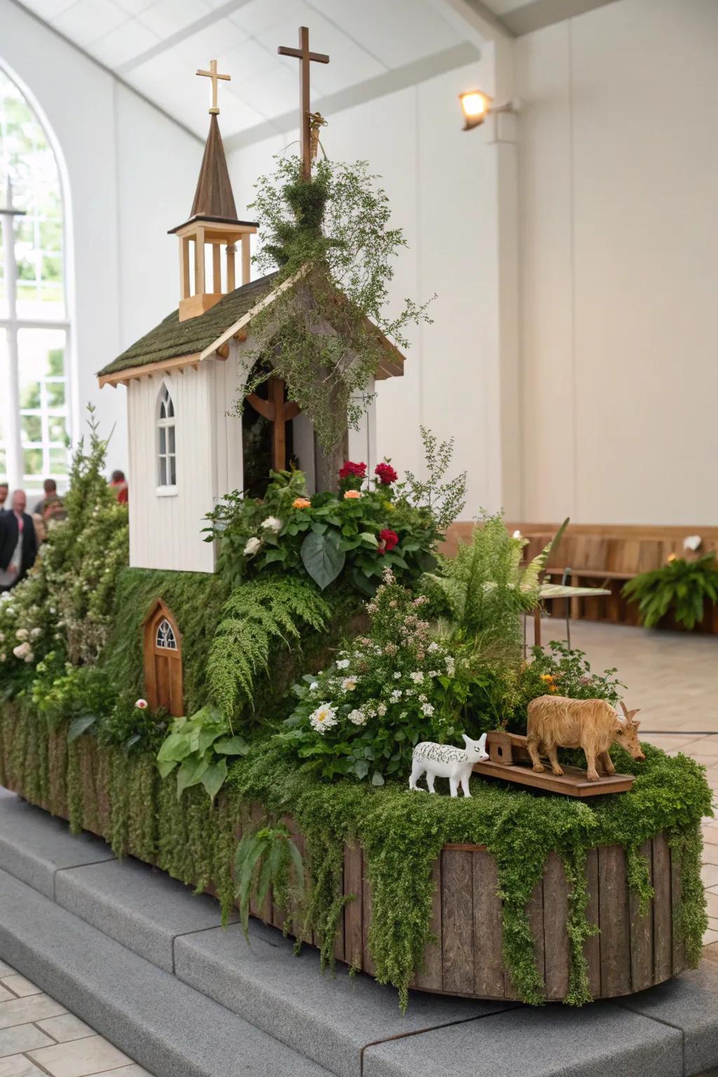 Experience the tranquility of creation with this 'Floating Garden of Eden' parade float.