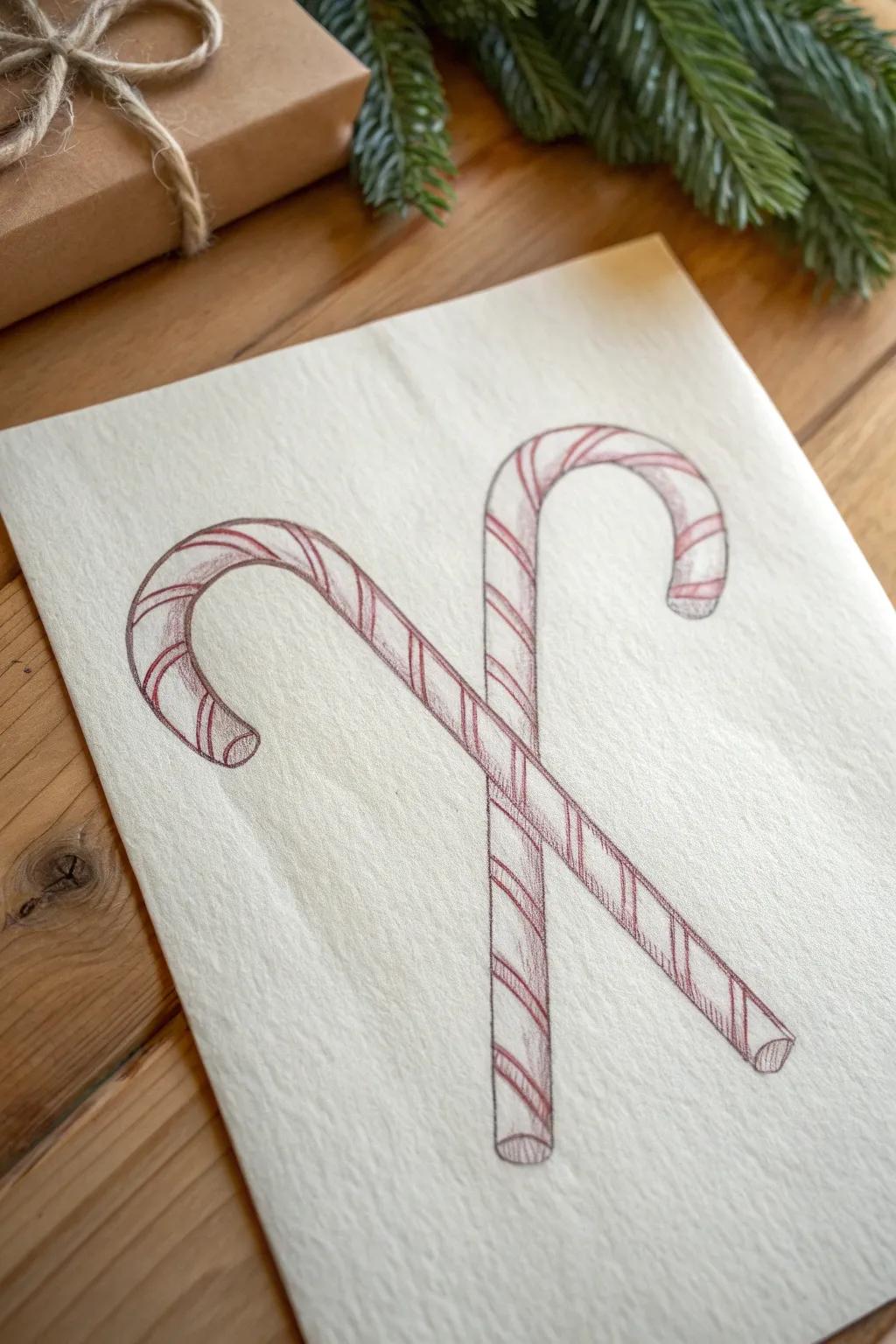 Celebrate the season with minimalist charm: Festive candy canes sketched to perfection.