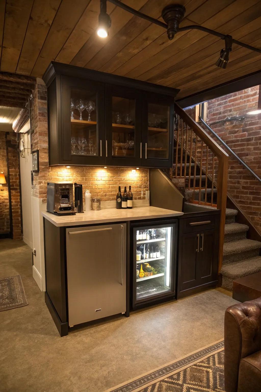 Turn your basement into an entertaining hub with a compact wet bar.