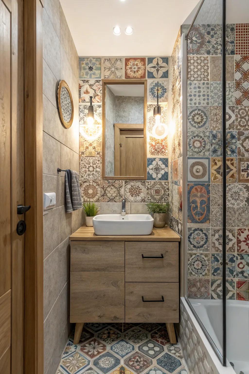 Mixing tile types creates a unique and personalized look.