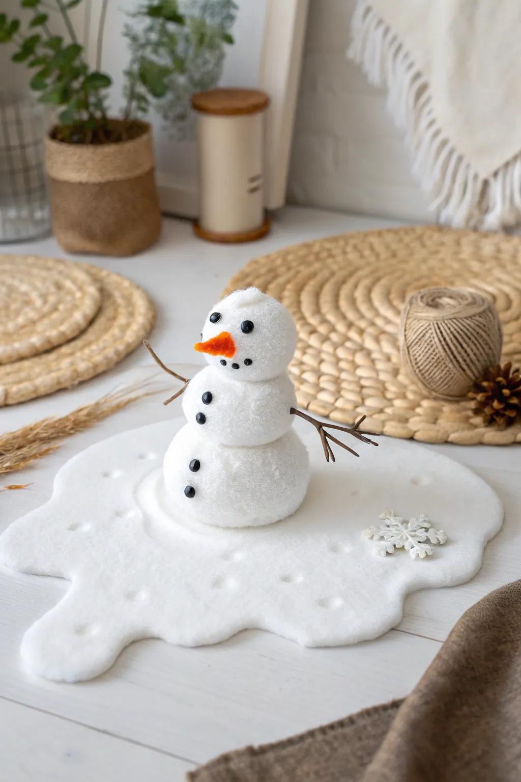 Celebrate the charm of changing seasons with this whimsical melted snowman illusion.