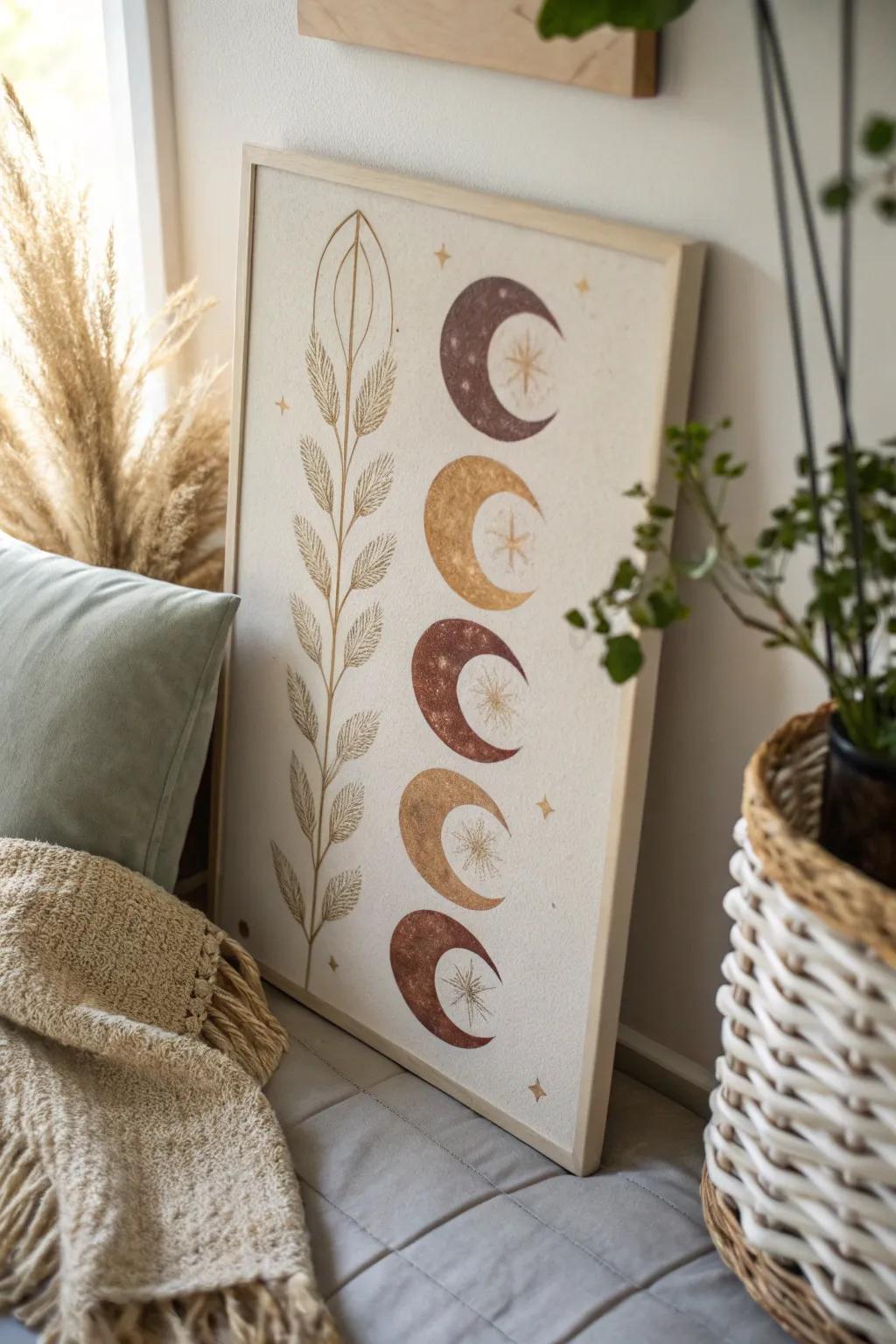 Embrace the serene beauty of lunar phases with this minimalist Scandinavian-inspired wall art. 🌙✨