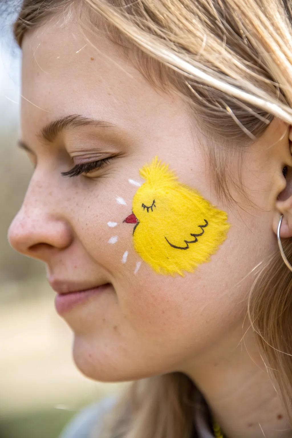 Embrace the joy of spring with this delightful chick face paint design.