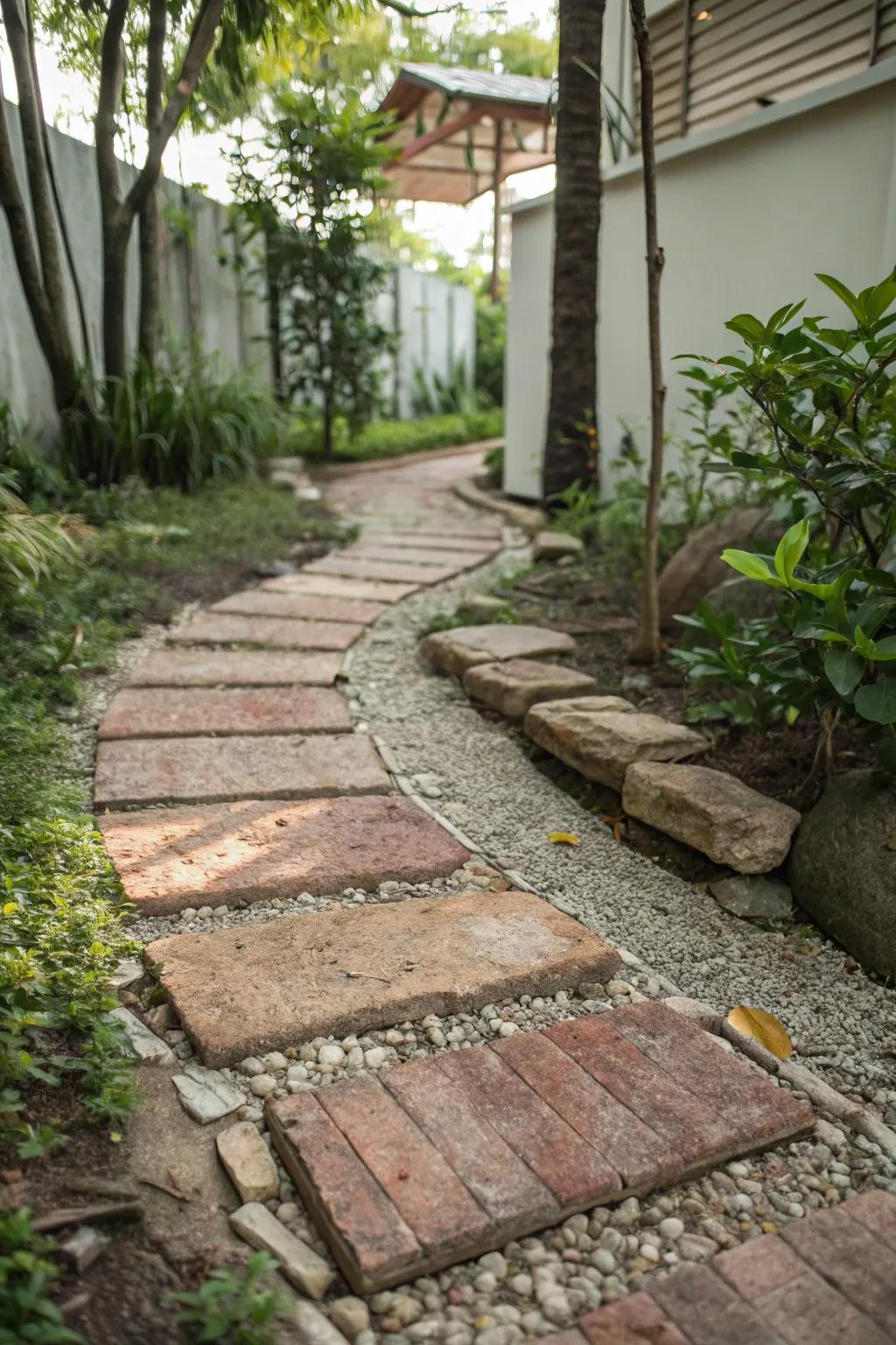 Transform your garden with a charming recycled brick walkway that tells a story of history and sustainability.