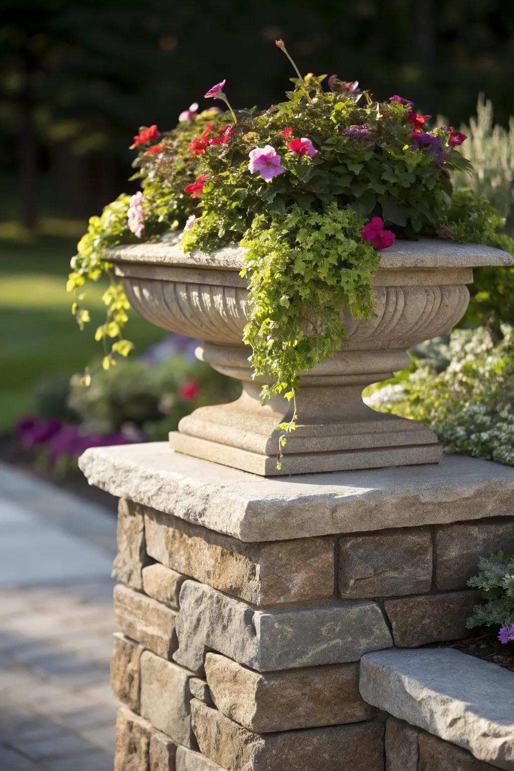 Elevate your garden with artisan stone planter edges—where nature meets craftsmanship.