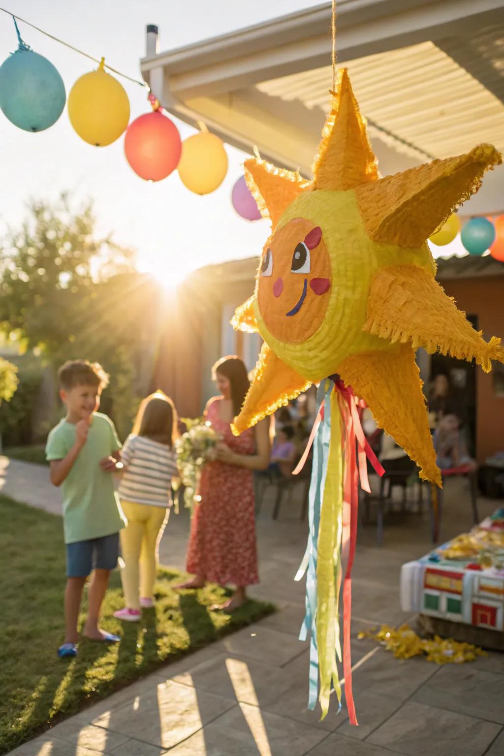 A fun sunshine piñata adds excitement and joy to the party.