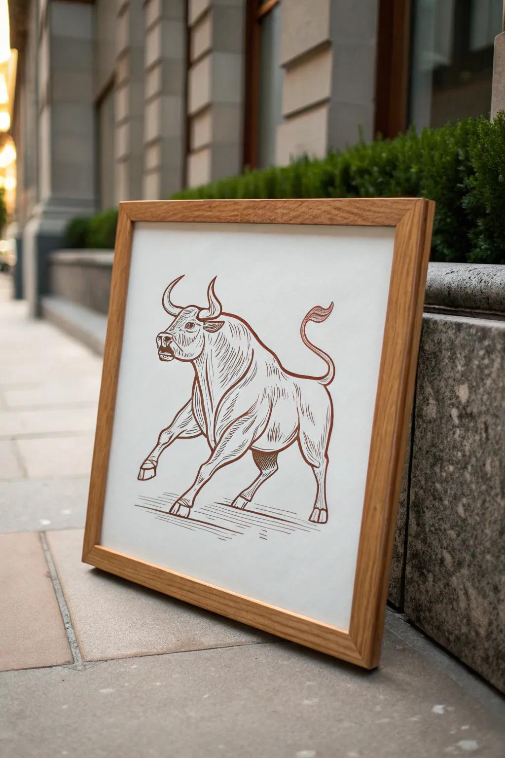 Unleash the power: Minimalist Taurus bull in an aggressive stance, perfect for making a bold statement in your space.
