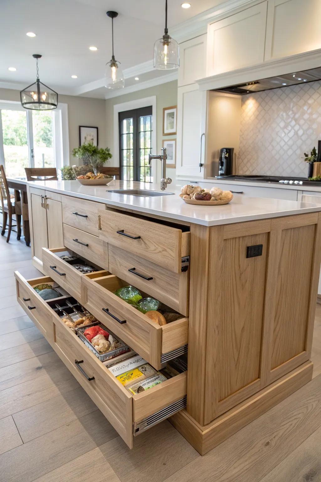 A stylish kitchen island offering ample storage.