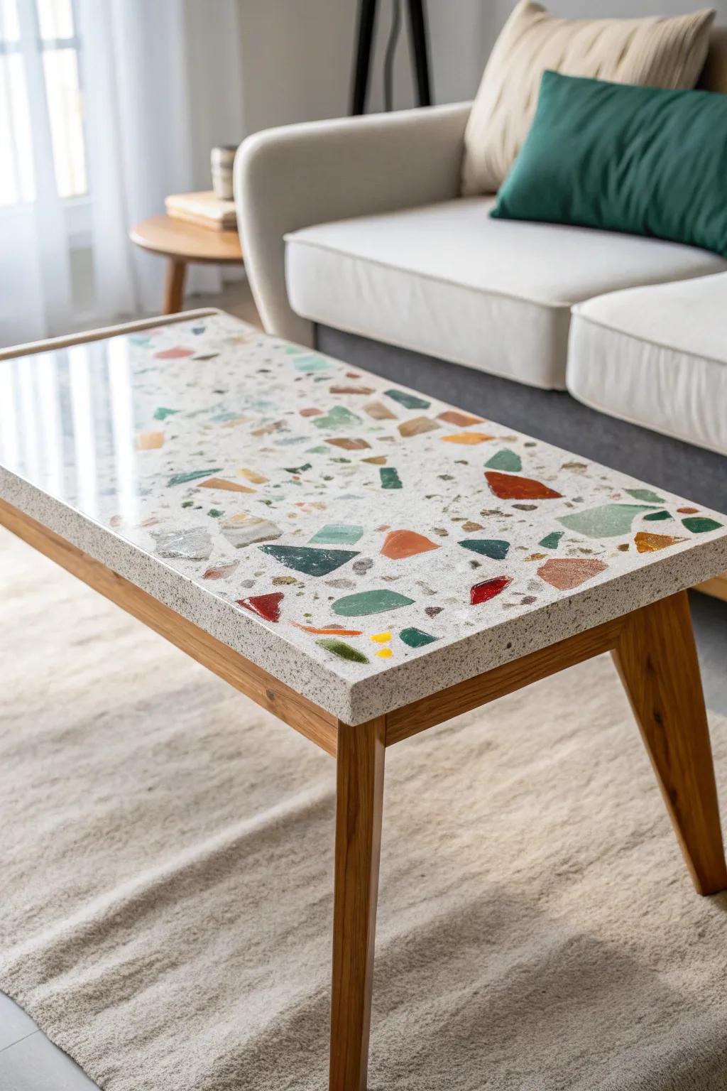Elevate your space with a stunning terrazzo twist epoxy table, where playful colors meet minimalist elegance.