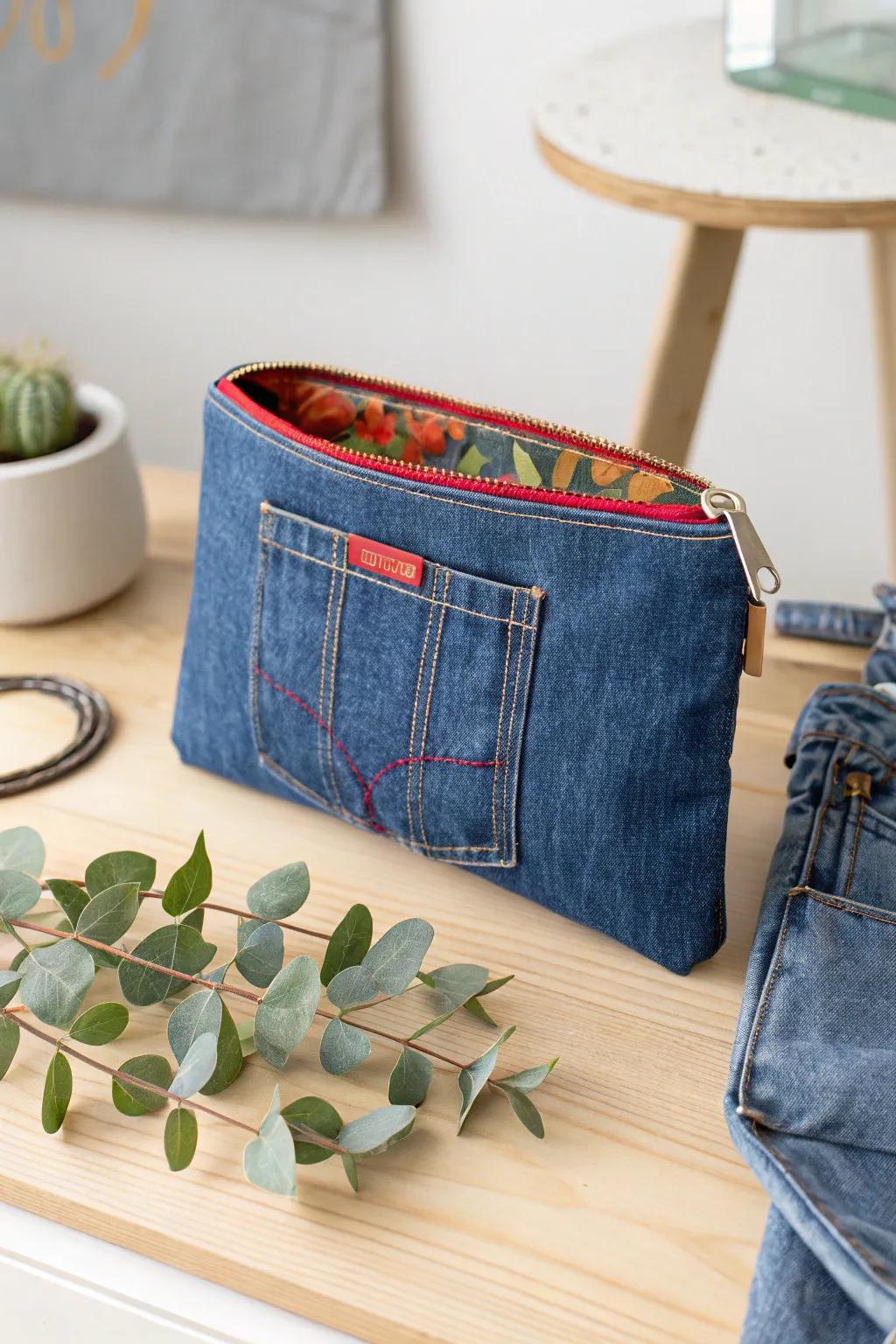 Elevate your evening look with this chic denim clutch made from upcycled jeans. Simple, stylish, sustainable.