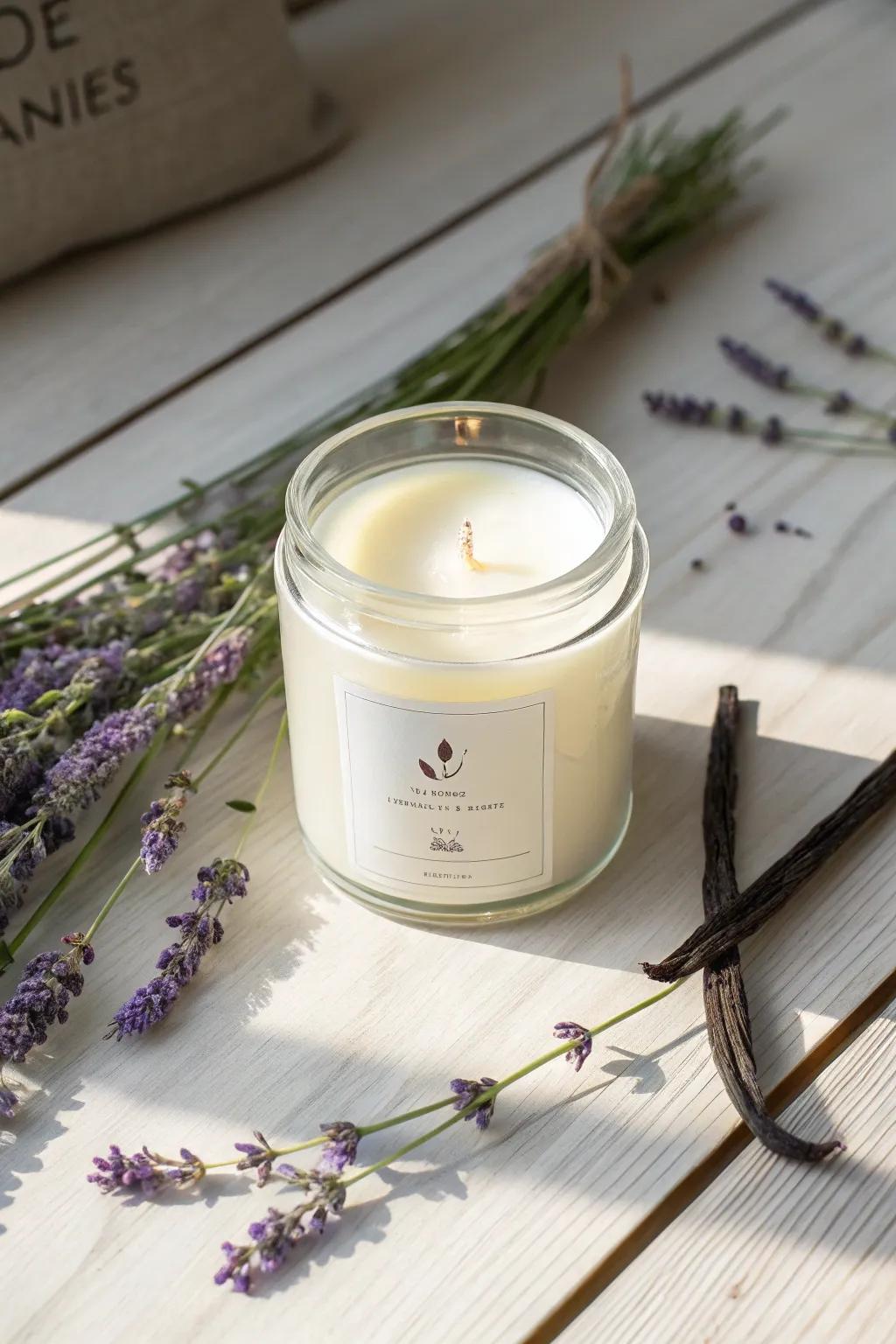 Capture the essence of tranquil elegance with a vanilla-lavender scented candle, perfect for a unique Valentine's Day gift.