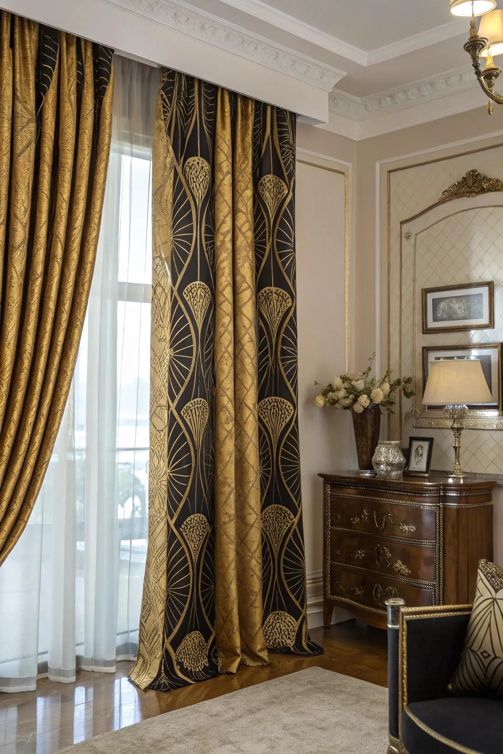 Art Deco patterns bring timeless elegance.