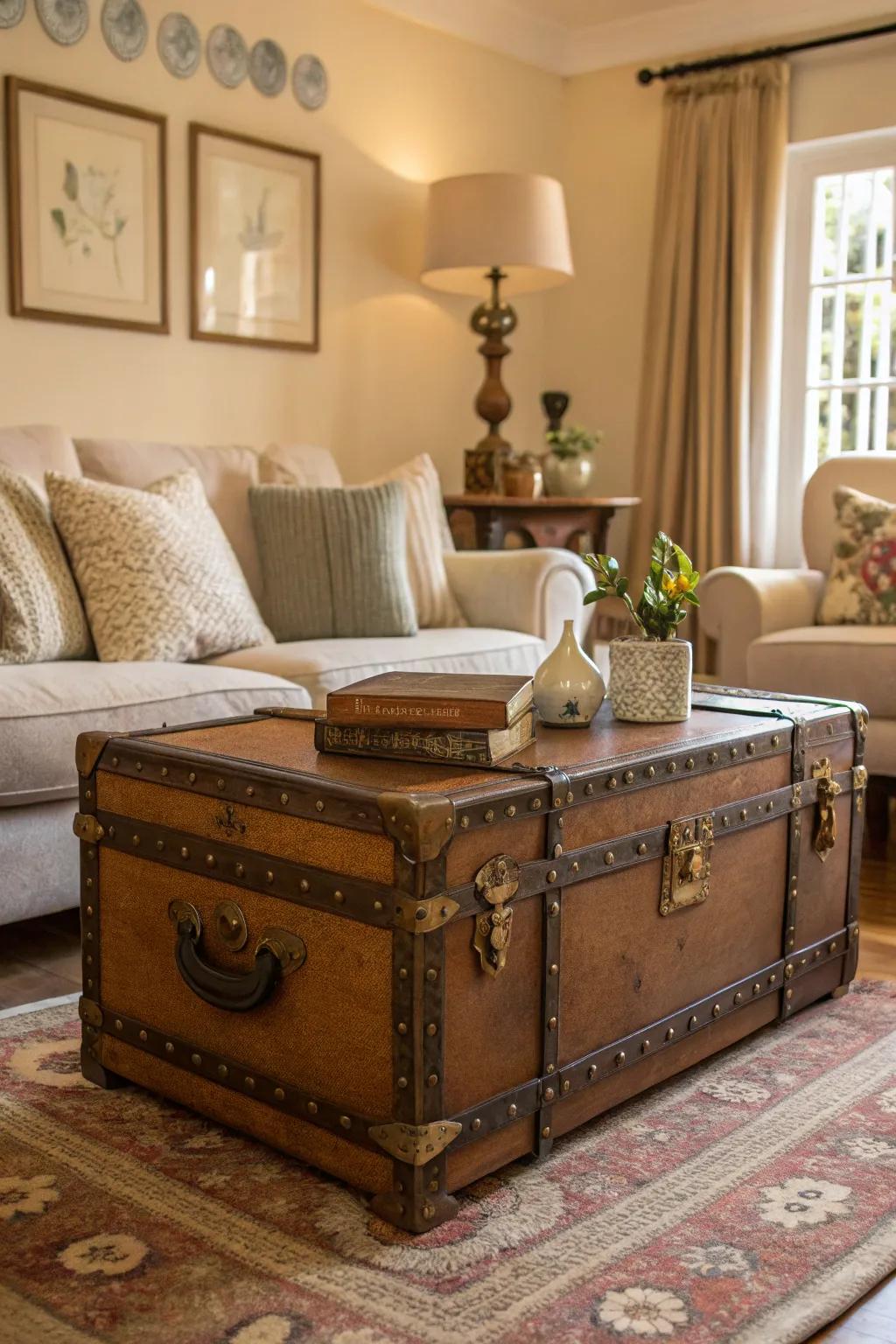Vintage trunks offer style and storage.