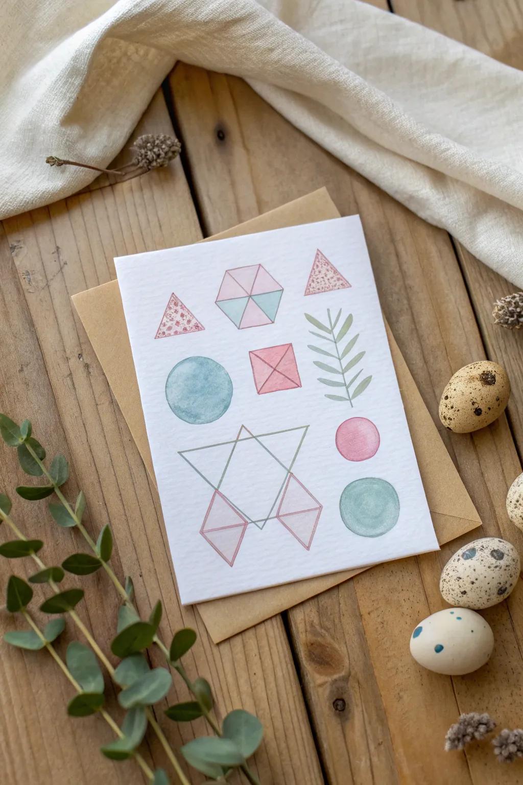 Craft your Easter greetings with minimalist geometric charm and soft watercolor elegance.