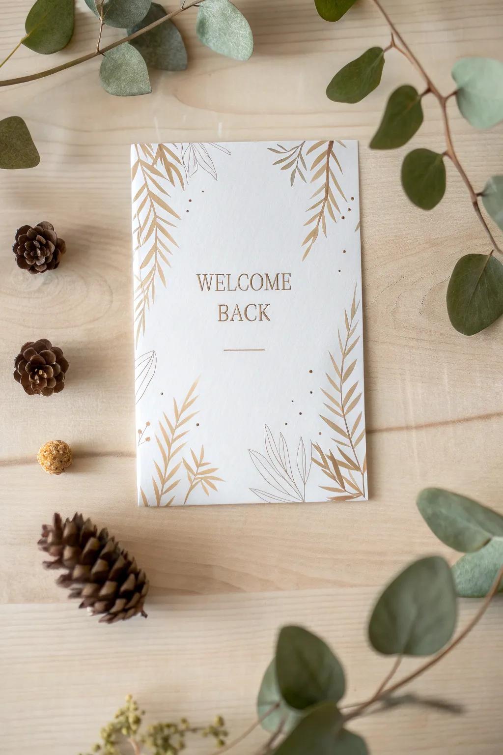 Embrace the season with a touch of nature on your welcome back cards.