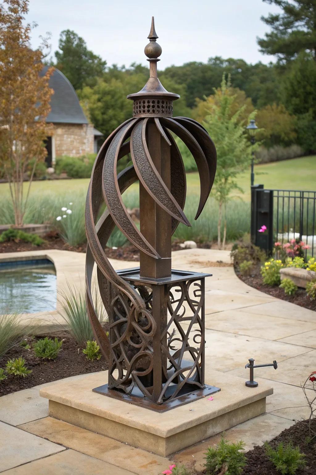 Transform your outdoor space with a stunning metal art sculpture that doubles as a well pump cover.