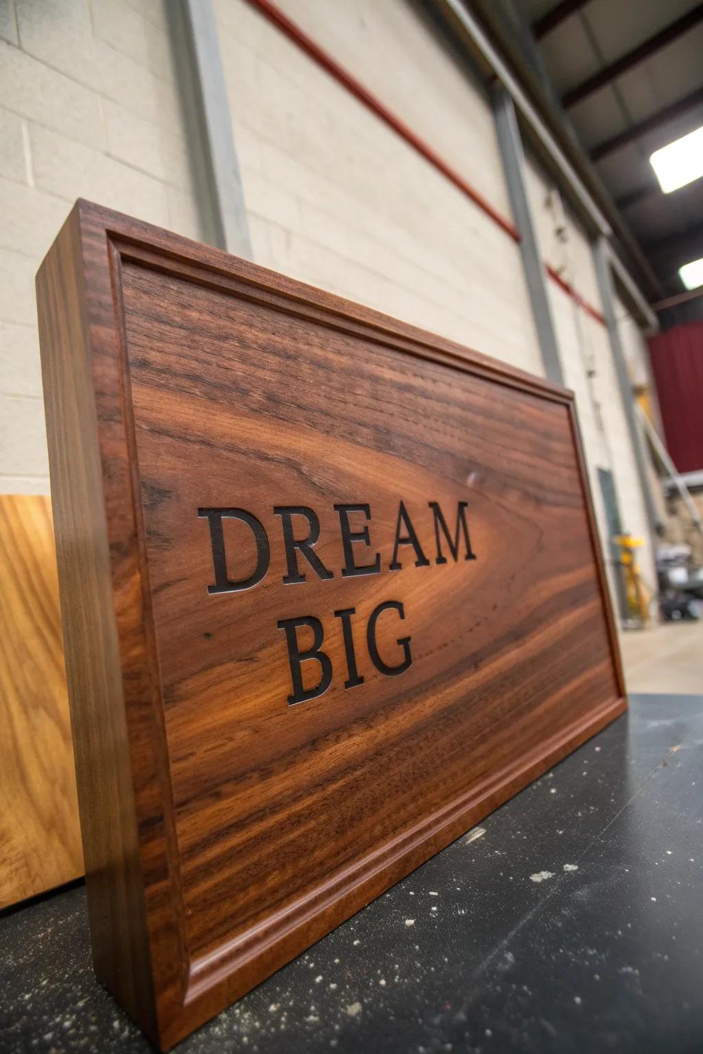Elevate your workspace with this handcrafted 'Dream Big' wooden sign—where artistry meets motivation.