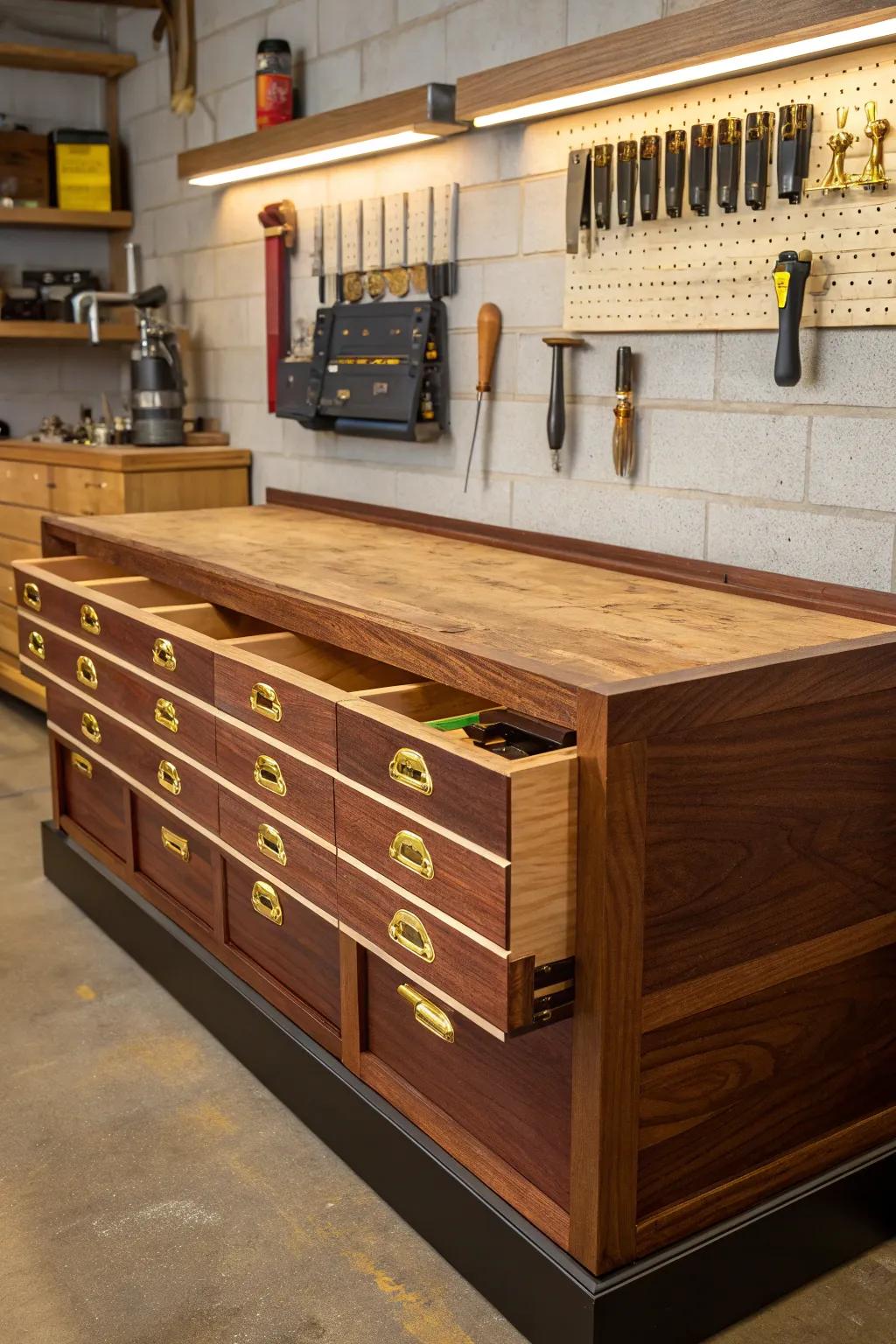 Maximize your workbench space with stylish under-bench storage bins—where elegance meets functionality.