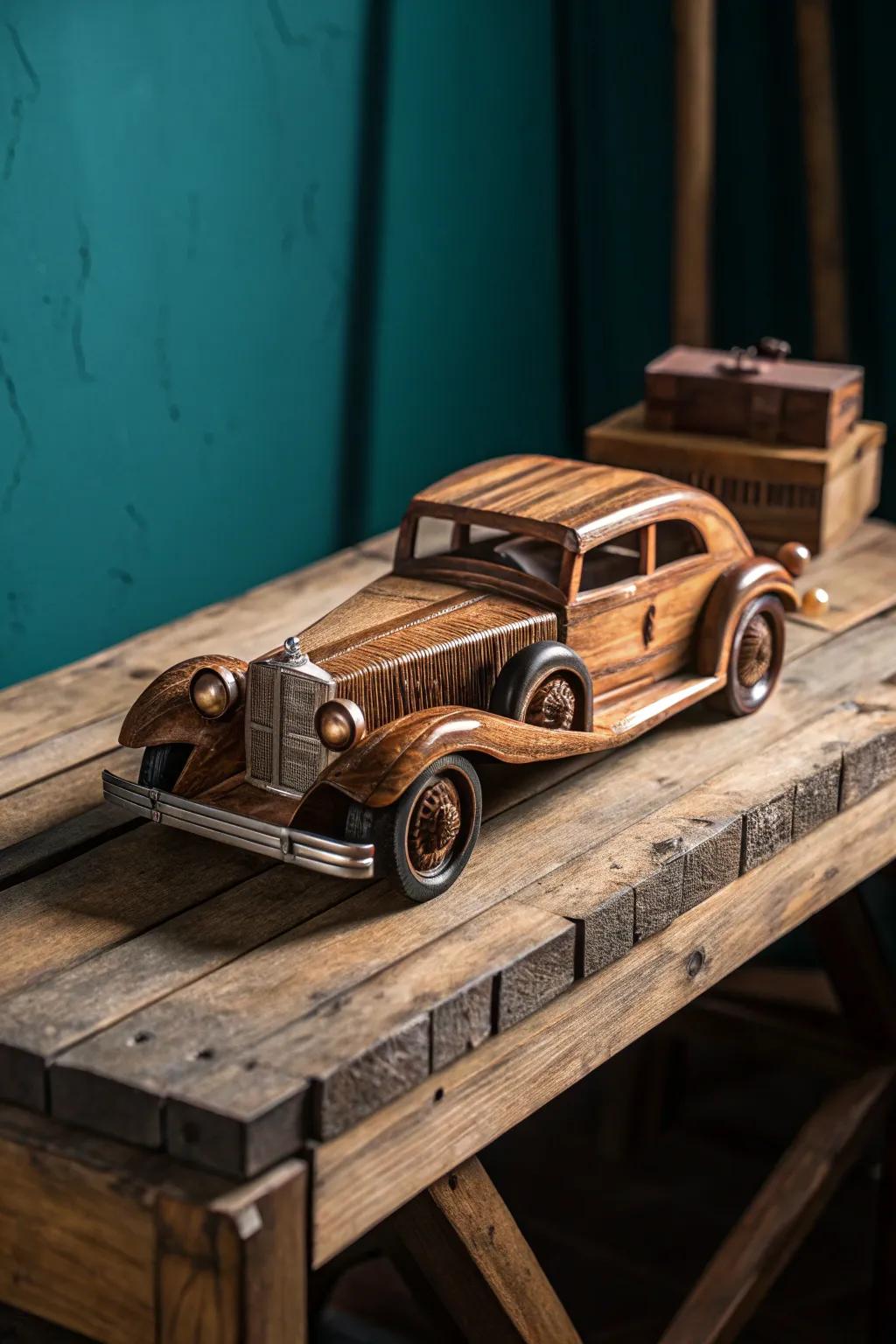 Sustainability meets craftsmanship: A wooden car design that tells a story.