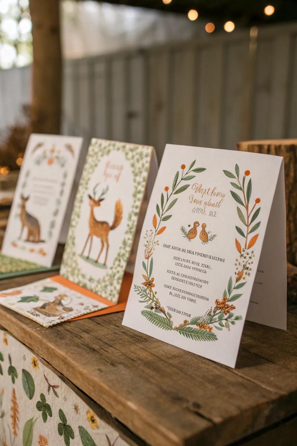 Invite guests with charming woodland-themed invites.