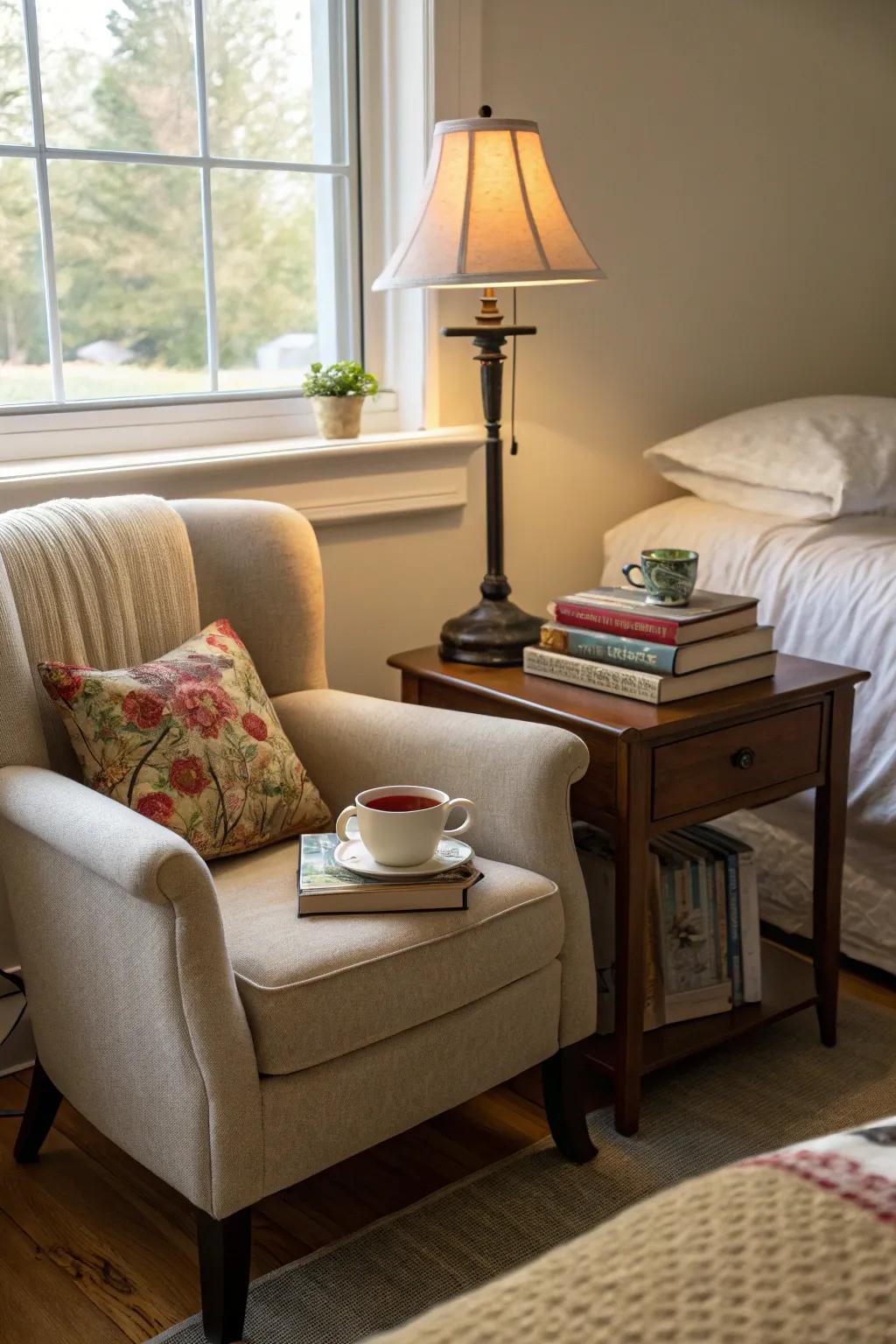 A reading nook offers a perfect retreat in your bedroom.