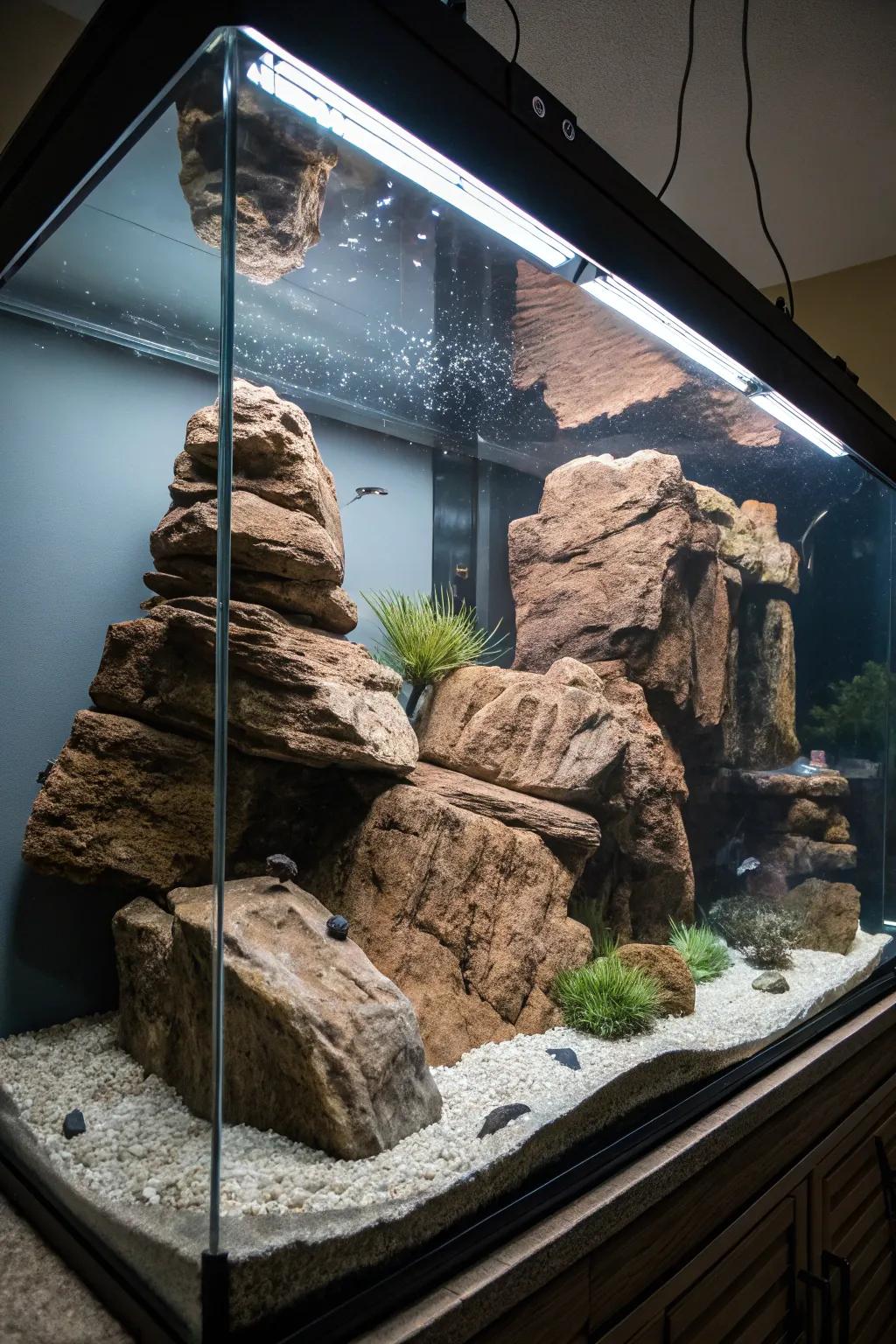 Rock formations provide a strong and captivating focal point.