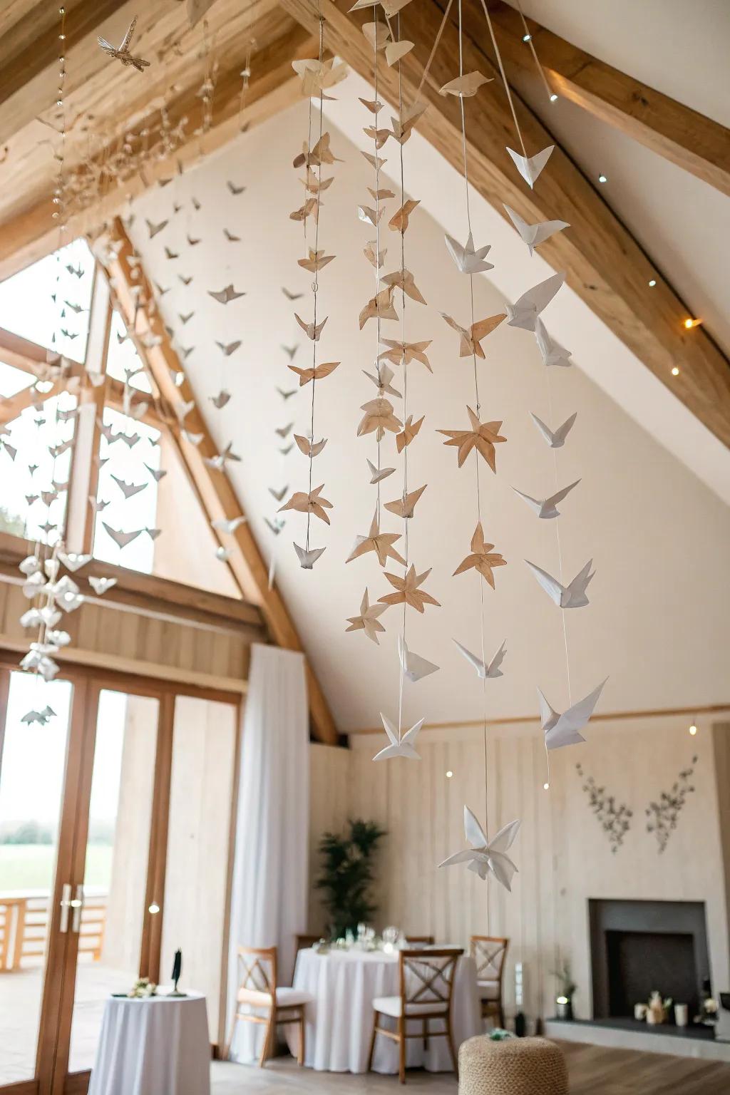 Elevate your space with the serene beauty of a 3D origami crane installation.