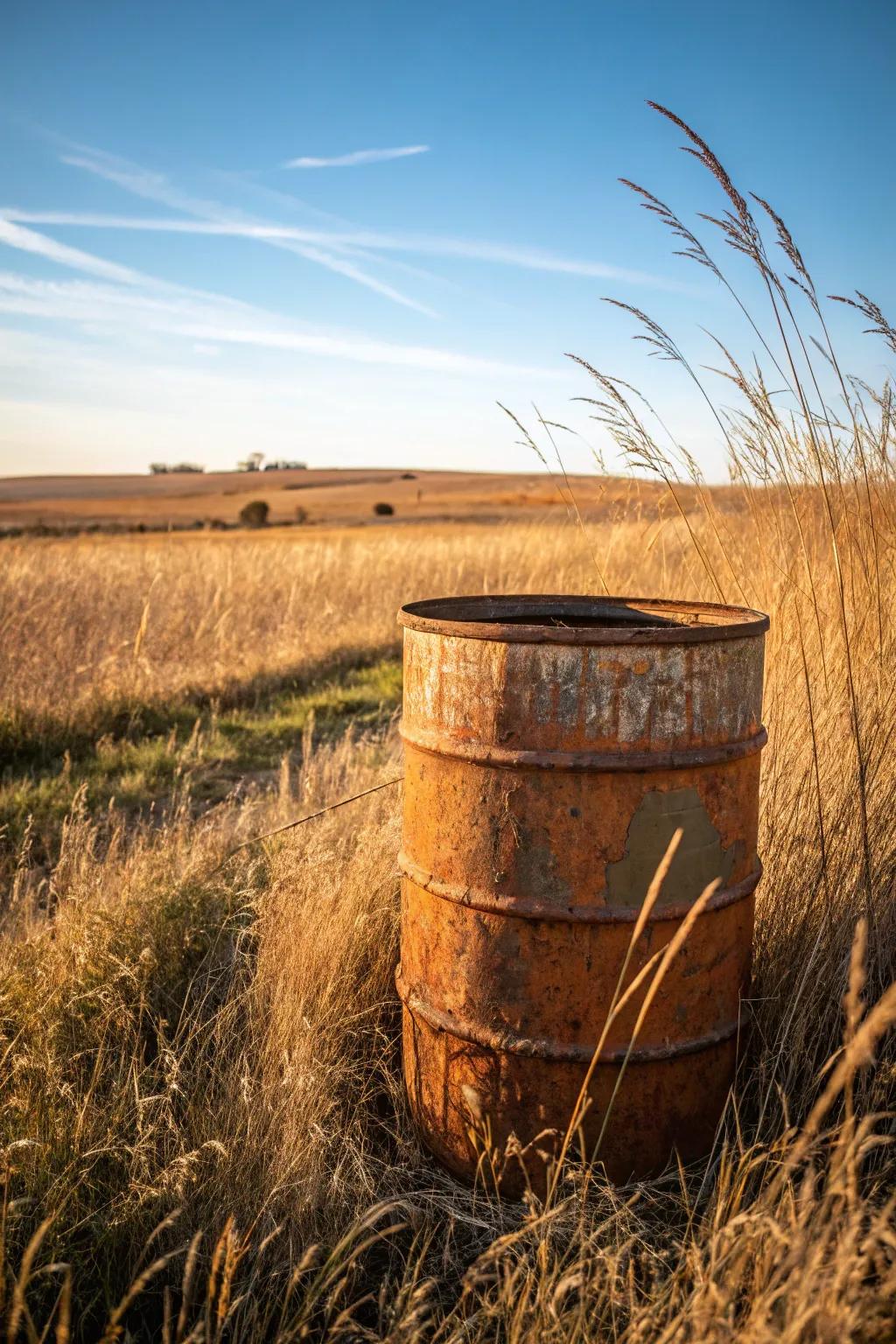 Embrace the timeless appeal of rustic farmhouse charm with a beautifully weathered burn barrel.