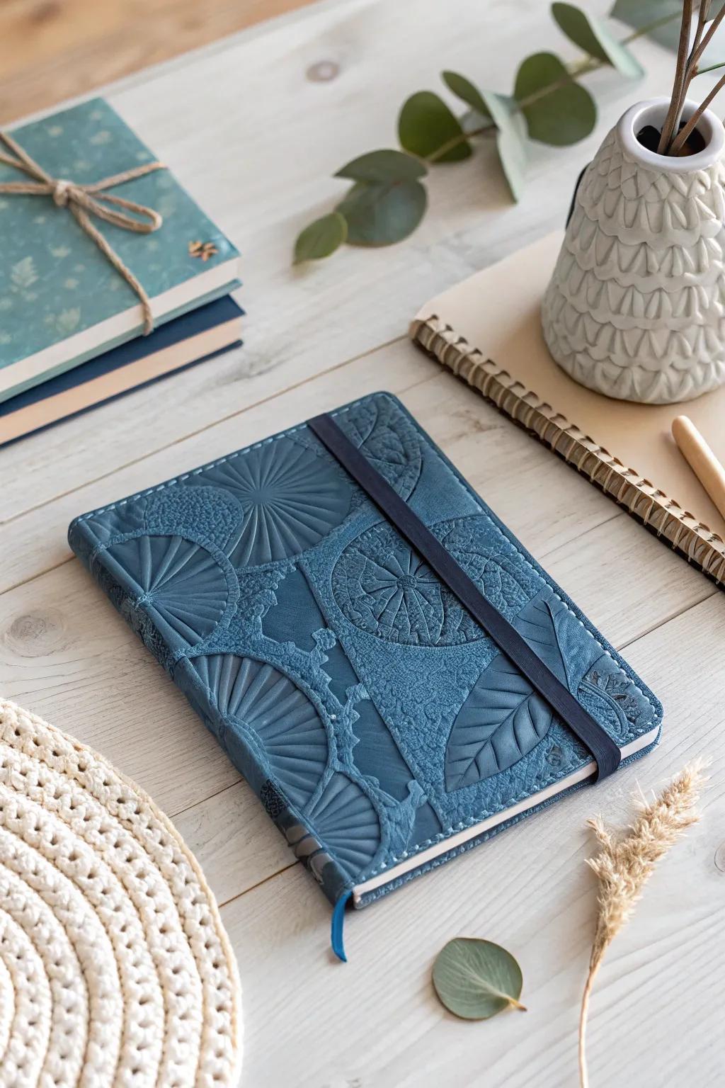 Embrace the allure of monochrome magic with a chic blue notebook cover that speaks simplicity and elegance.