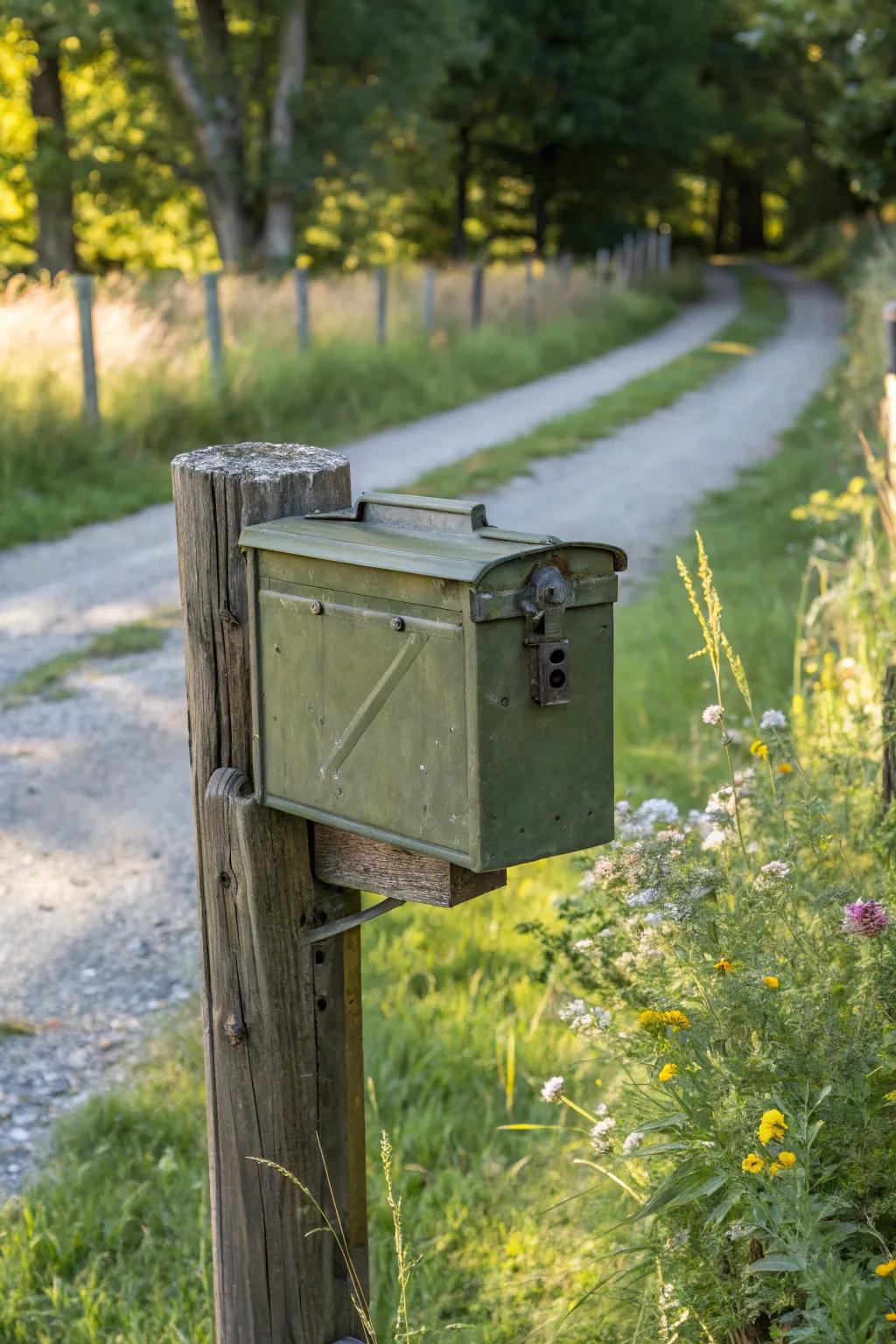 Transform your mail delivery with this rustic ammo can mailbox for a touch of rugged charm.