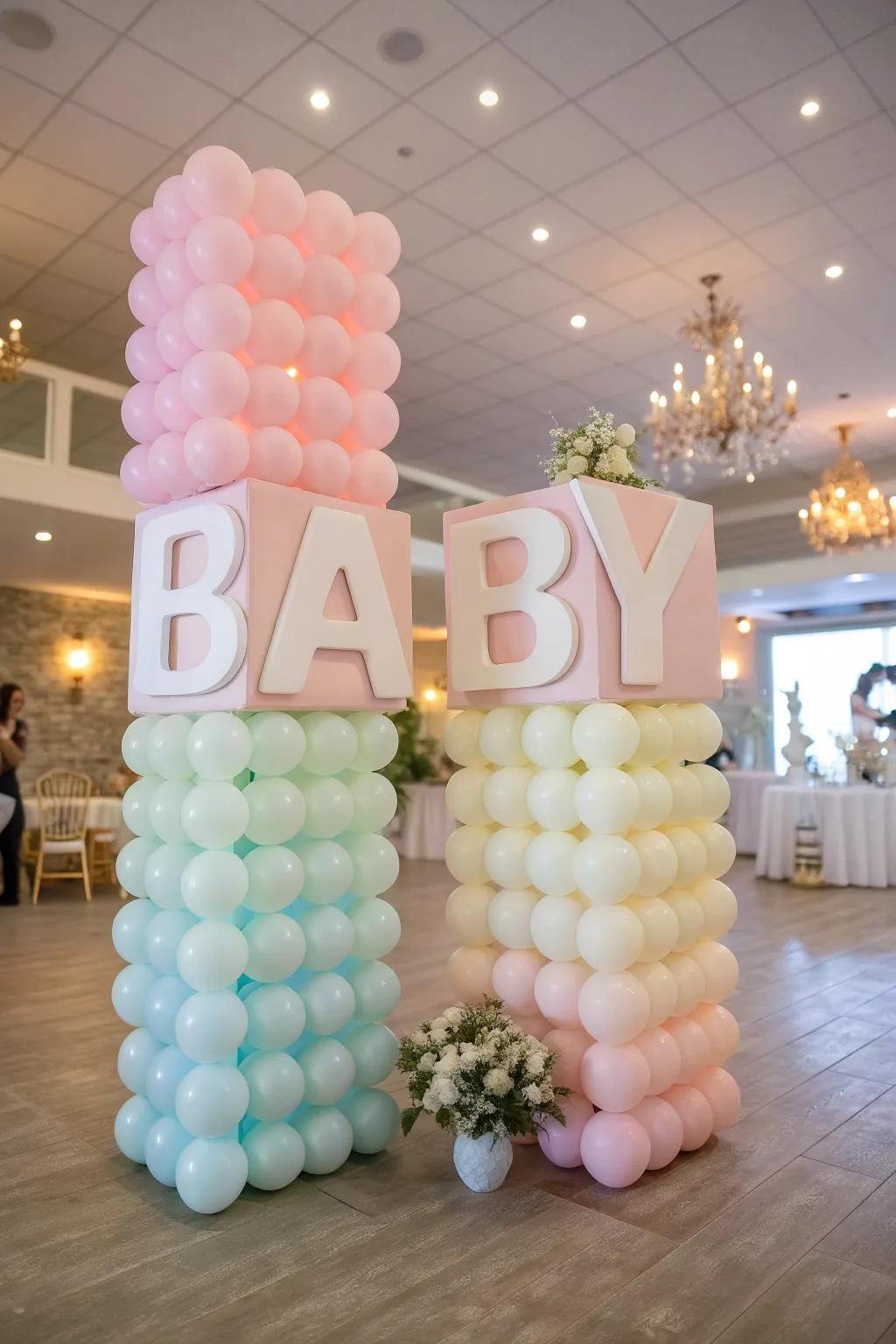 Balloon blocks create a fun and interactive display.