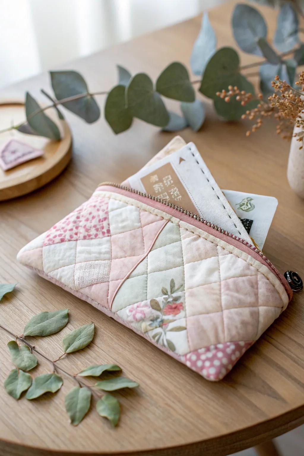 Embrace warmth and elegance with this handcrafted quilted gift card pouch, perfect for a memorable baby shower gift.