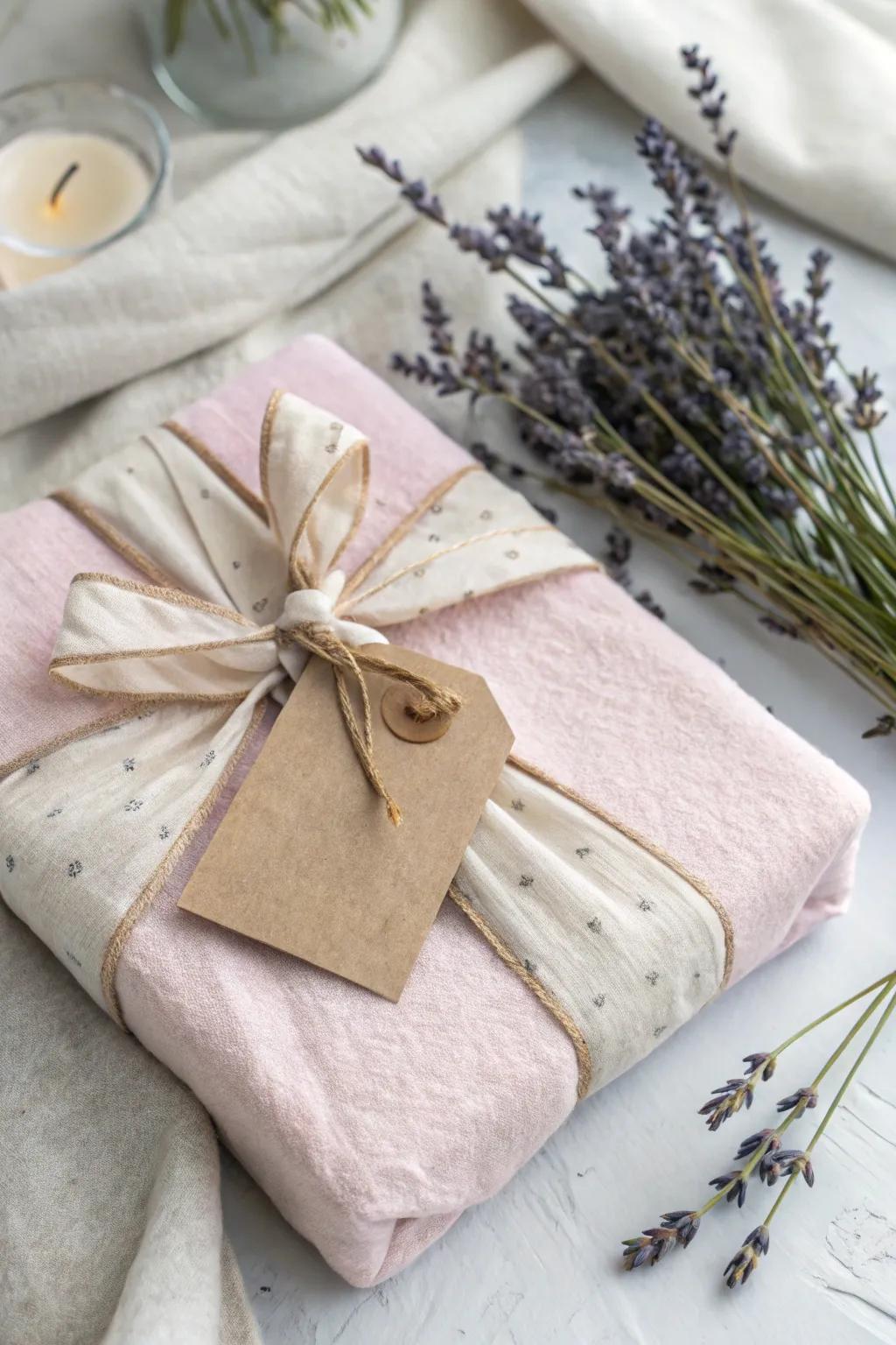 Delight the senses with a beautifully crafted baby shower gift wrap that combines soft felt and crinkly paper for an enchanting experience.