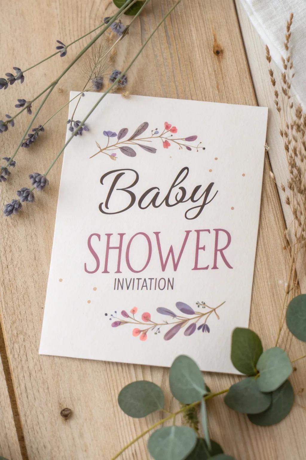 Craft the perfect baby shower invitation with personalized typography that speaks to elegance and charm.