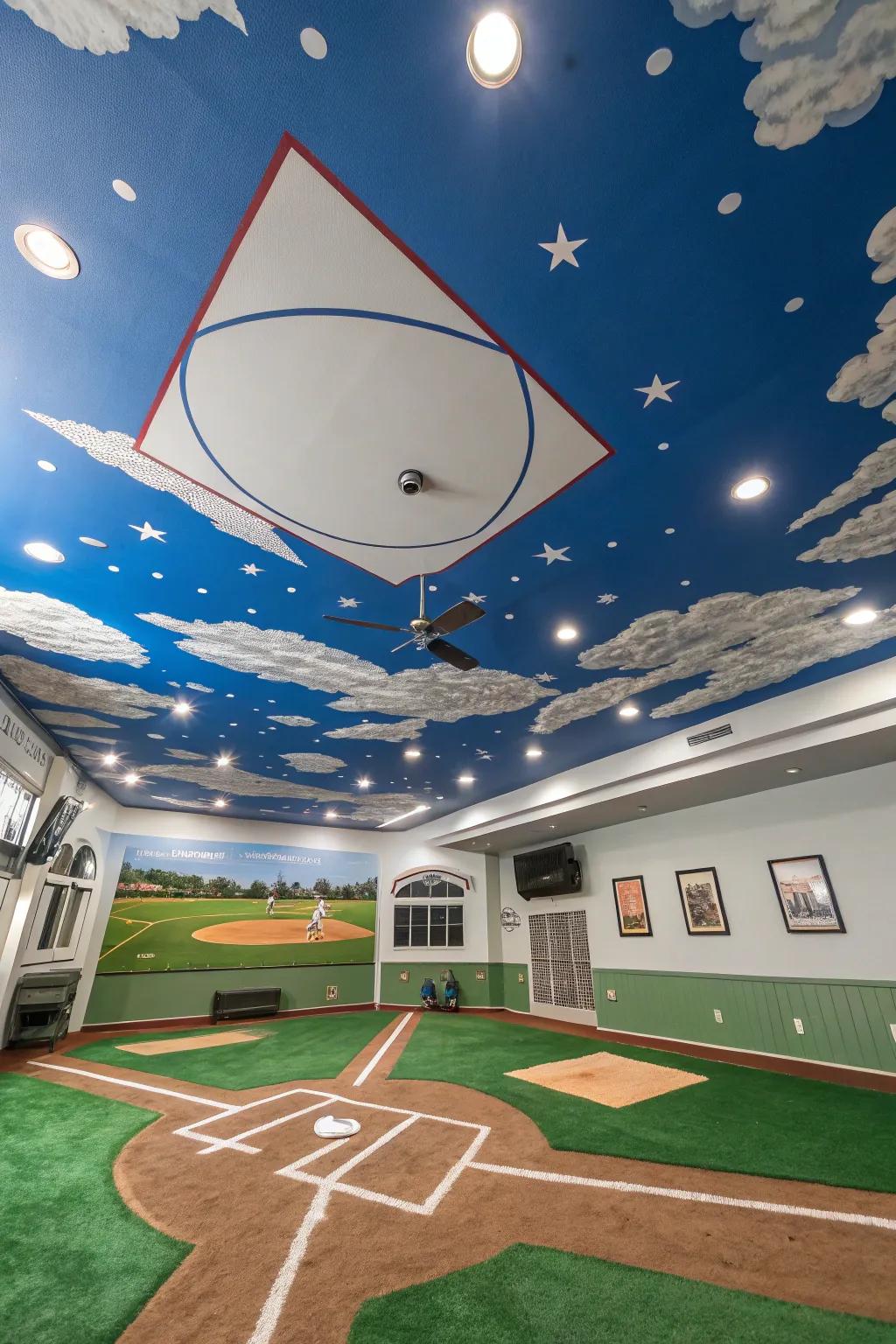 A baseball field ceiling offers a captivating and immersive experience.