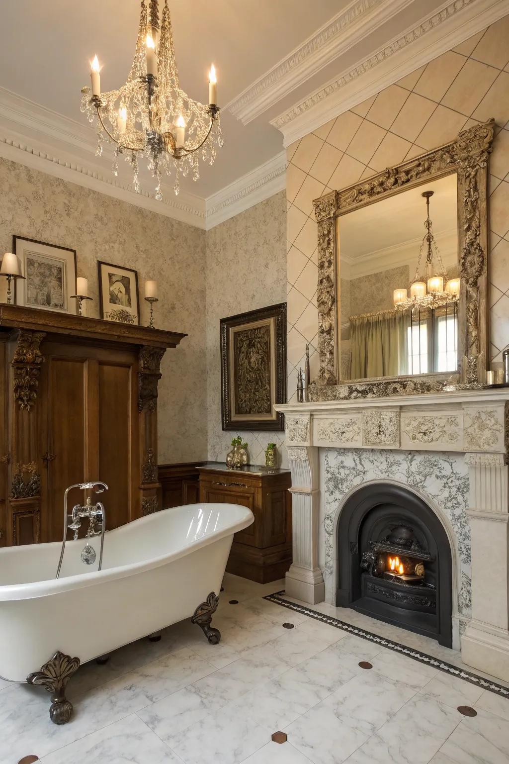 Victorian elegance enhanced by a charming fireplace.