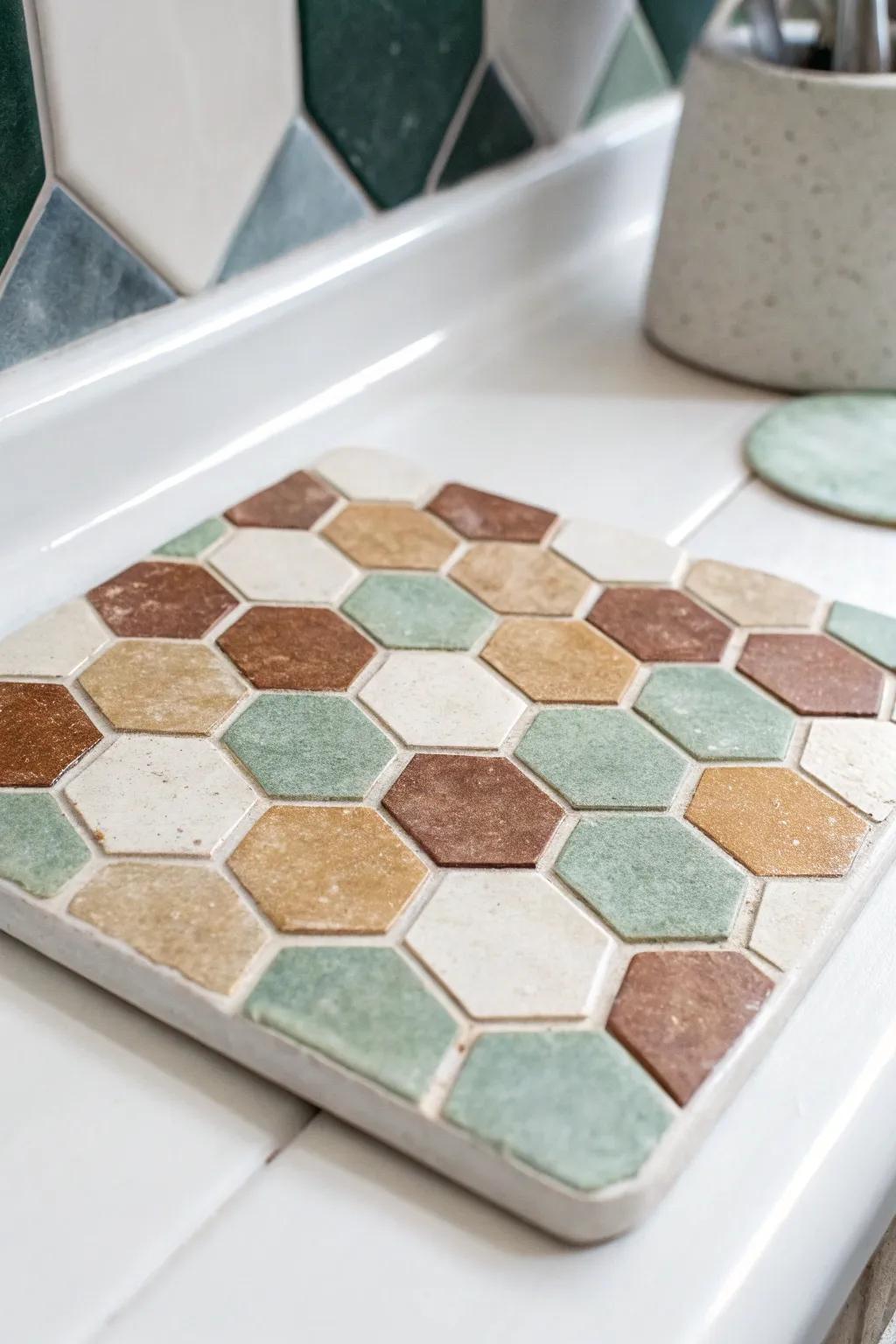 Transform your bathroom with the elegance of geometric hexagons. A touch of art for your personal sanctuary.
