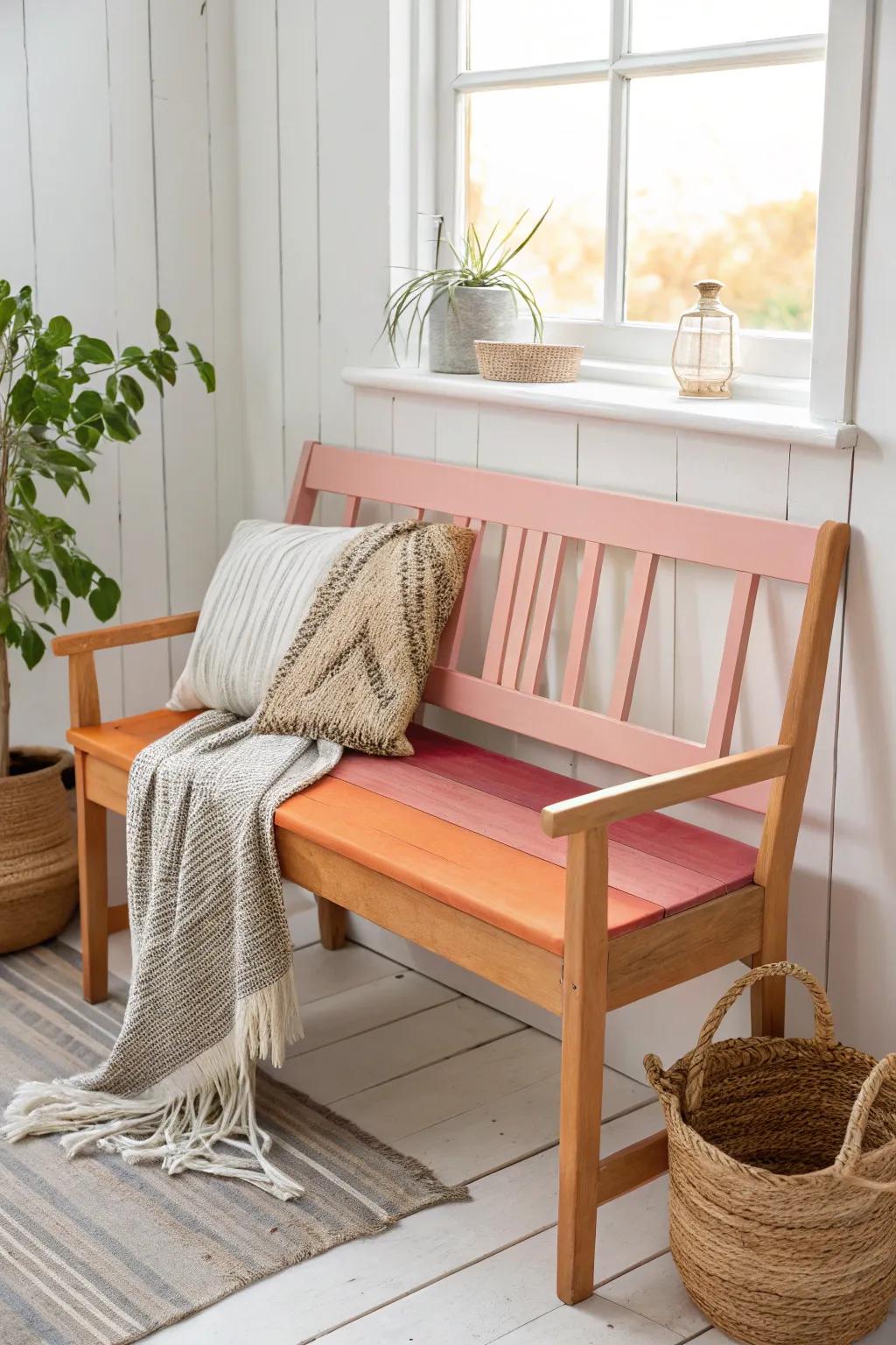 Experience the warmth of a sunset with our ombre bench—where craftsmanship meets minimalist elegance.